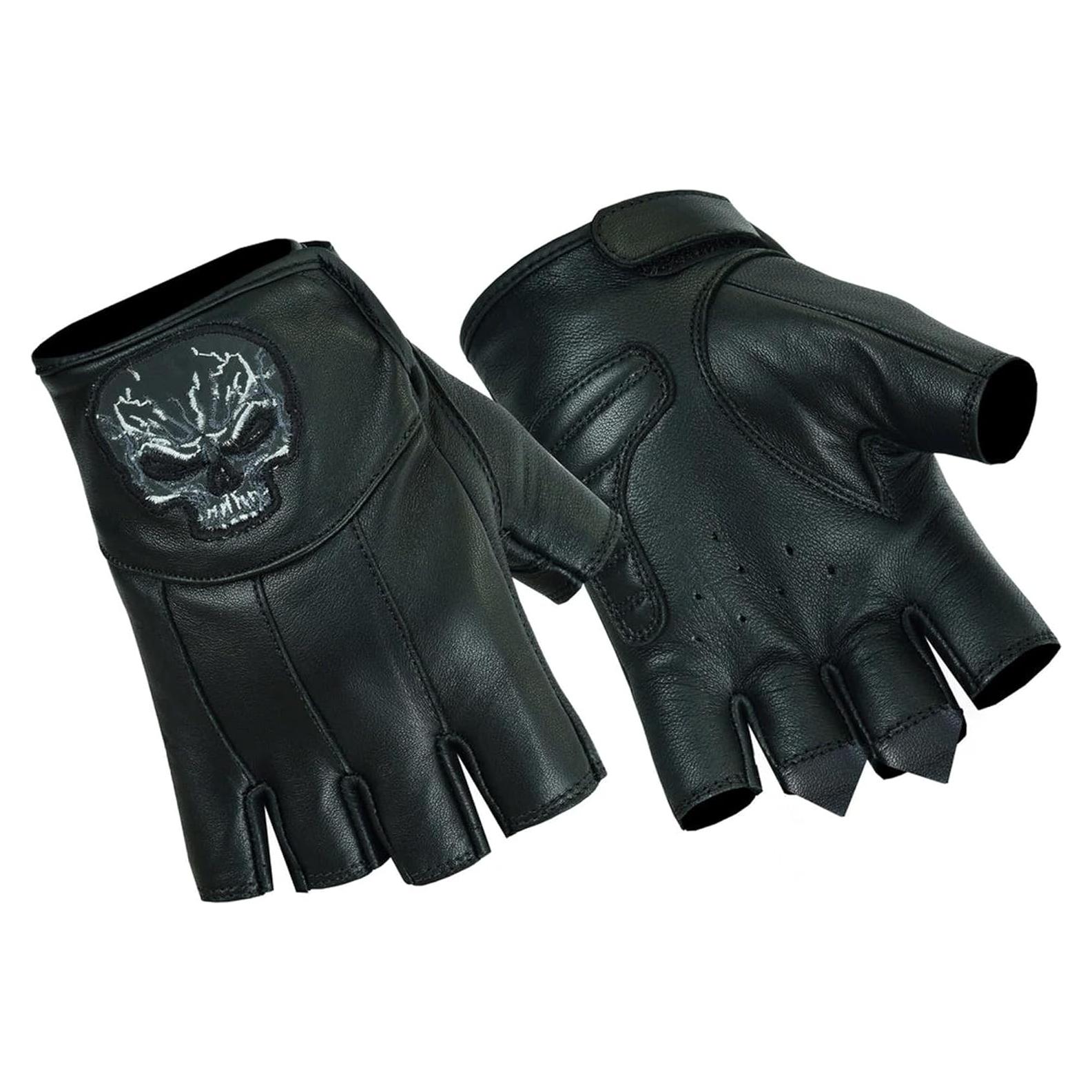 Guantes de Cuero Sin Dedos Daniel Smart para Hombre - Calavera Reflectante