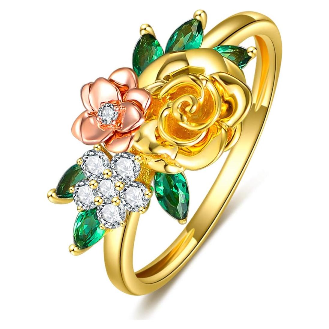 Anillo de Oro Rosa 10K SISGEM con Moissanita y Flores