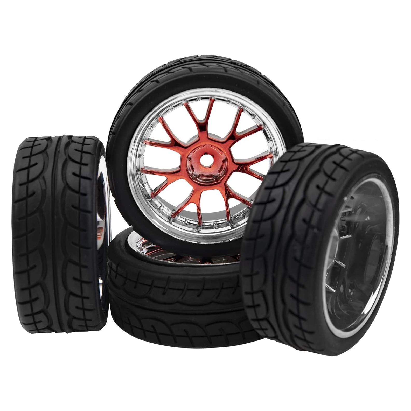 Set de 4 Ruedas Plásticas y Neumáticos Goma HIRCQOO 1/10