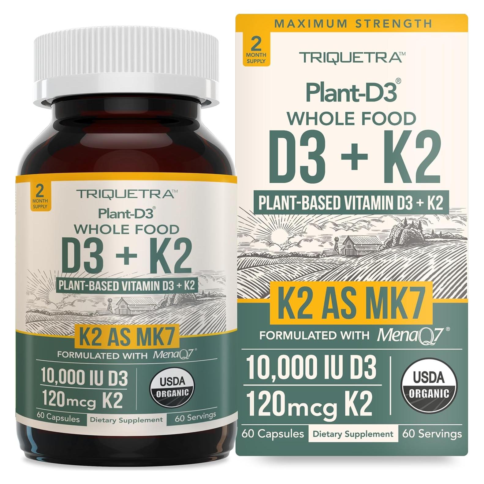 Vitamina D3 + K2 Orgánica Plant-D3 10000 UI + 120 mcg MK7