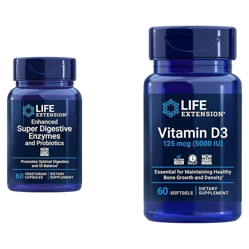 Life Extension Super Enzimas Digestivas 60 Cápsulas + Vitamina D3 125 mcg