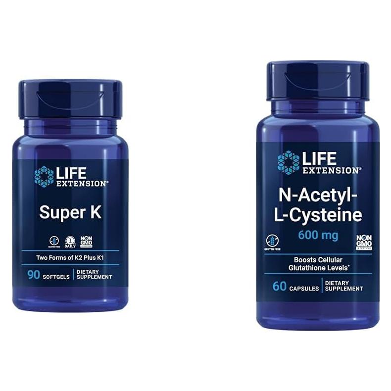 Life Extension Super K Vitamina K1 K2 y NAC 90 Cápsulas