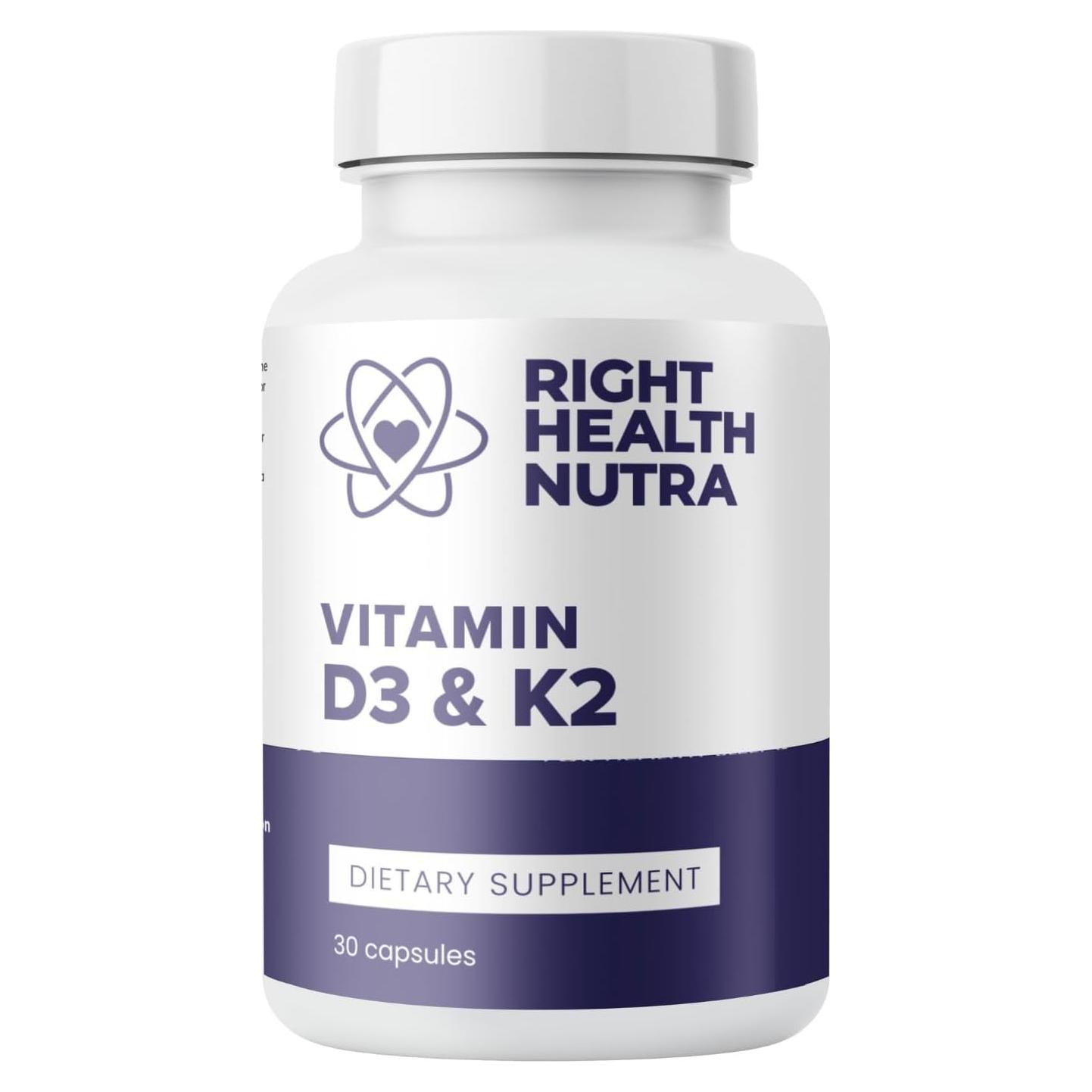Suplemento Vitamina D3 125 mcg + K2 MK-7 200 mcg Right Health Nutra - 30 Cápsulas