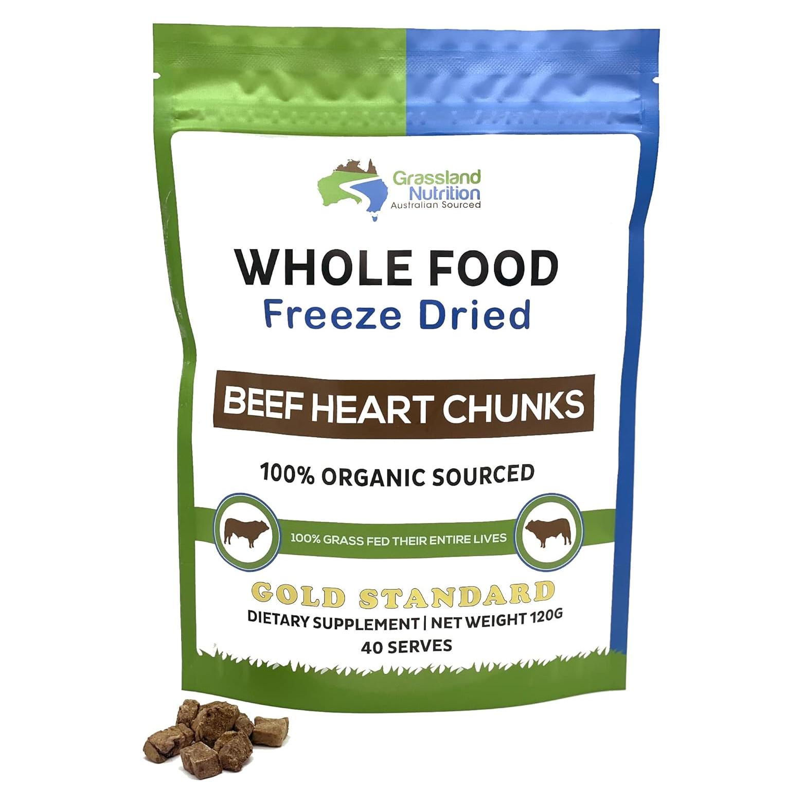 Trozos Deshidratados de Corazón Orgánico Grassland 120g - Alto en Q10 y Vitaminas