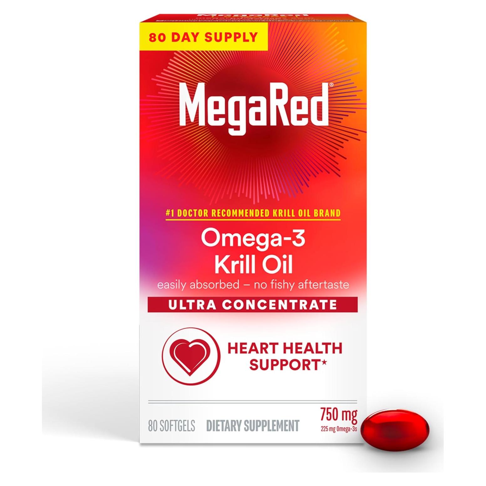 MegaRed Aceite de Kril Antártico 750mg Omega 3 80 Softgels