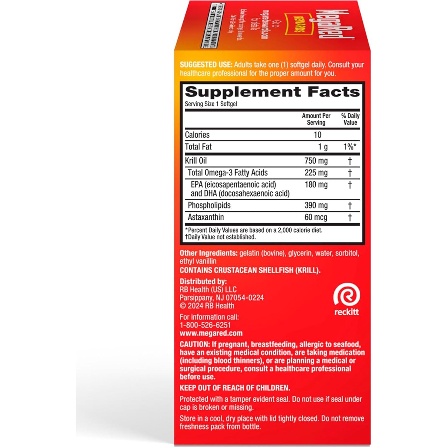 MegaRed Aceite de Kril Antártico 750mg Omega 3 80 Softgels