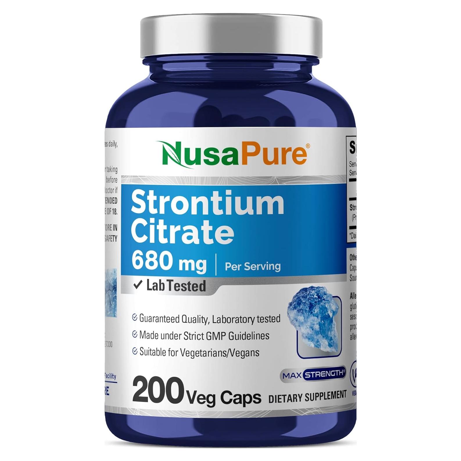 Suplemento de Estroncio NusaPure 680 mg 200 Cápsulas Veganas