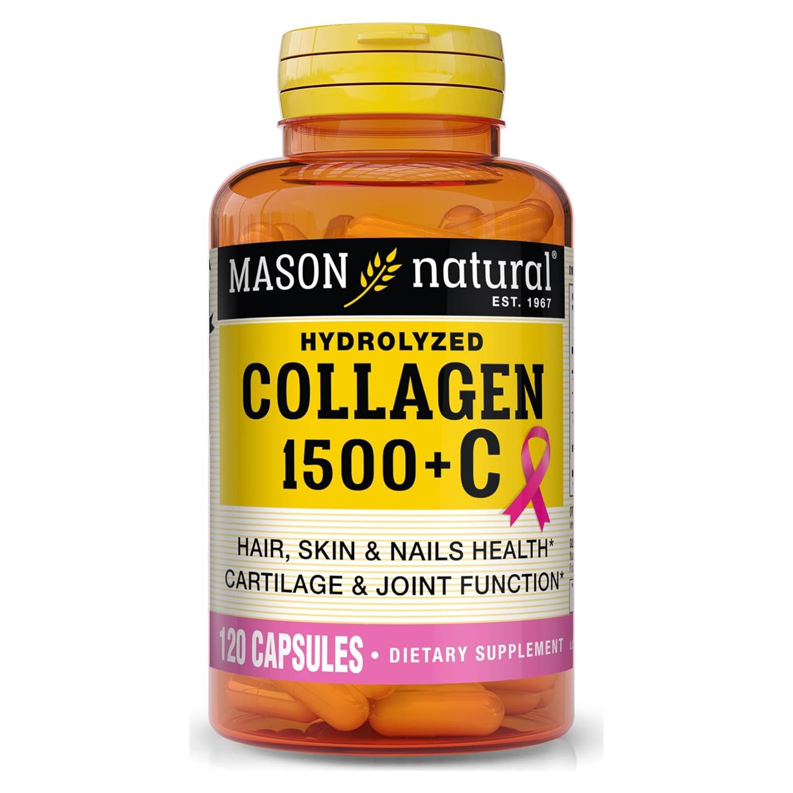 Suplemento de Colágeno Mason Natural 1500mg con Vitamina C y Biotina - 120 Cápsulas