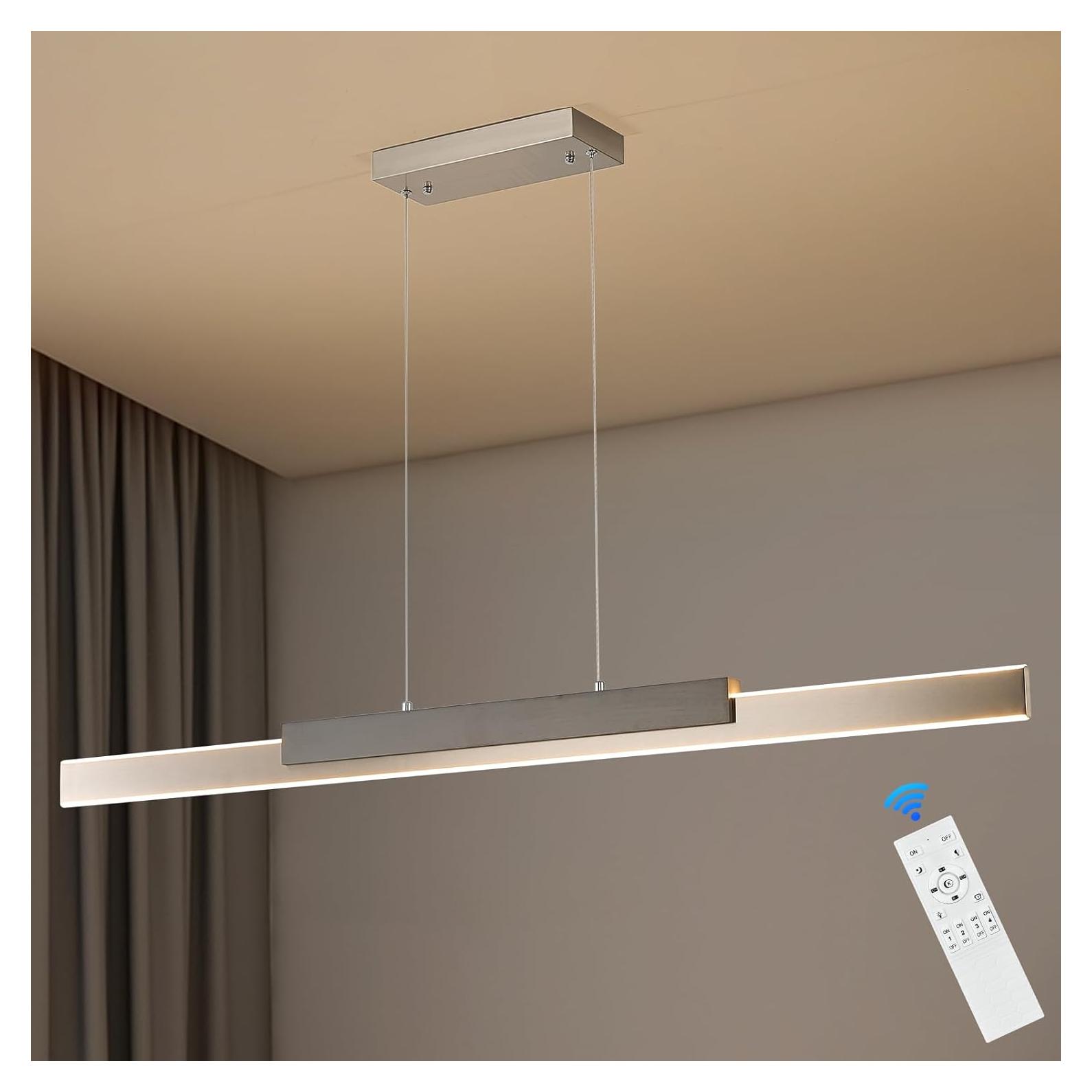 Lámpara Colgante LED Regulable Caraluxe 132 cm Níquel Madera Gris