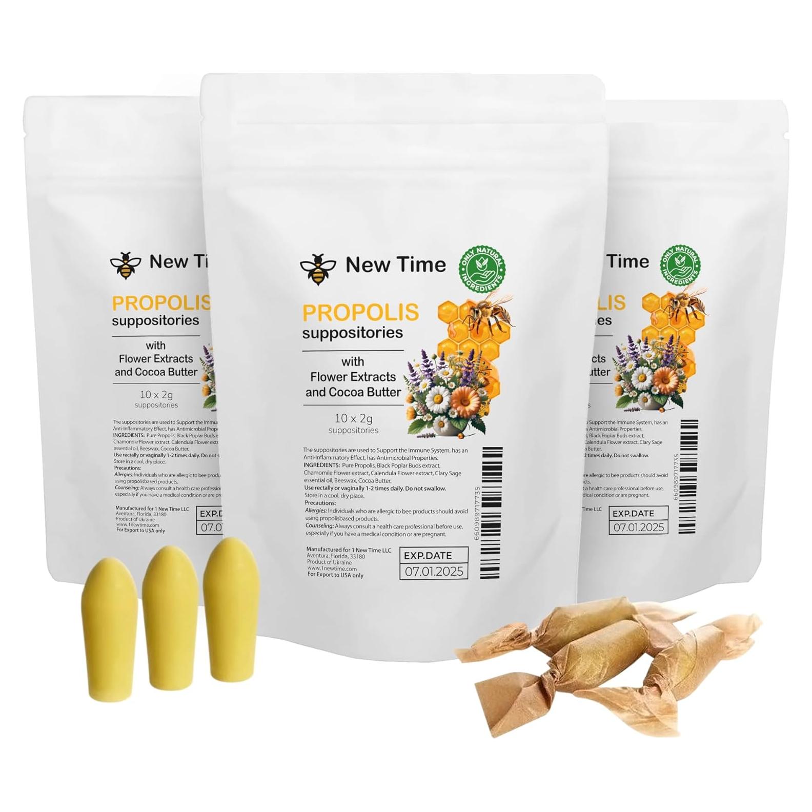 Supositorios Orgánicos de Propóleos New Time - Alivio Hemorroides