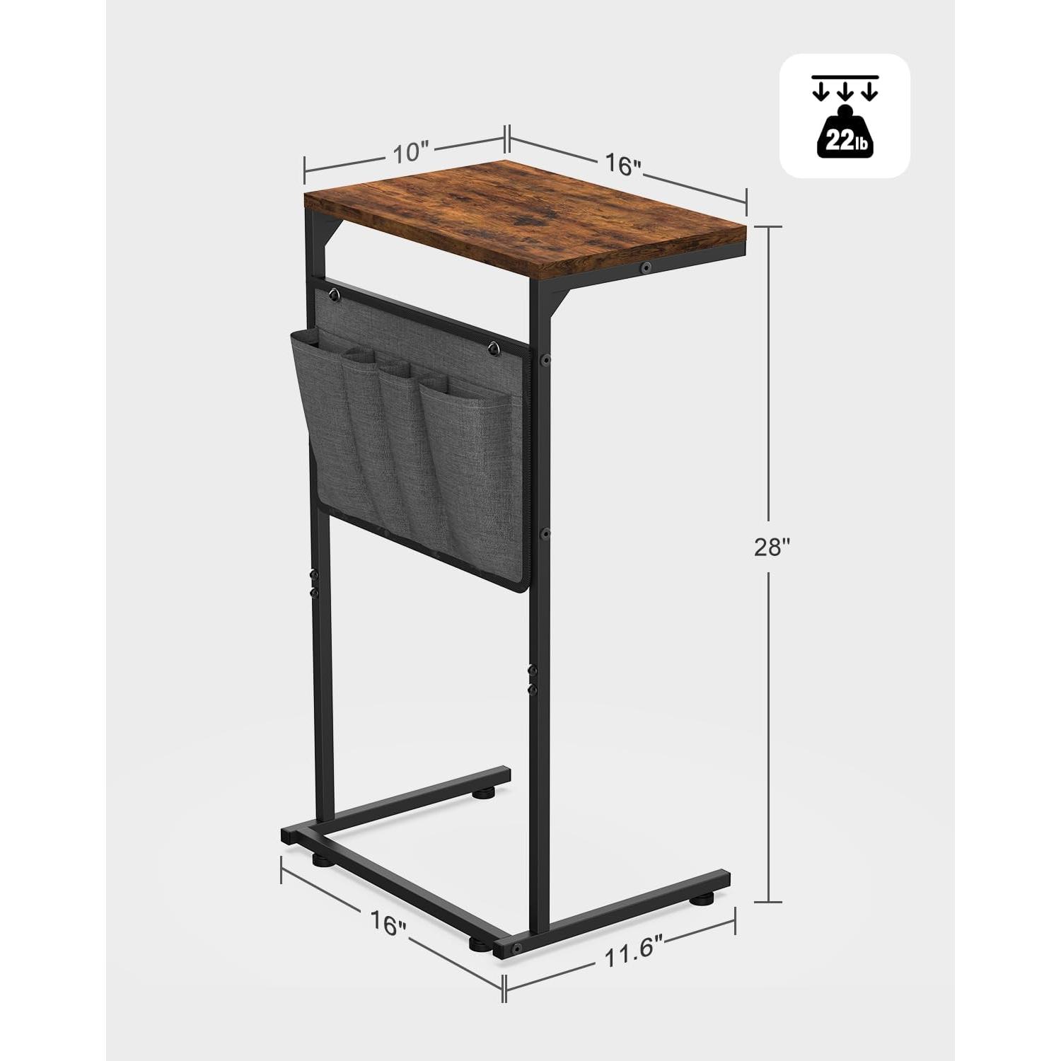 Mesa lateral en forma de C Vantic, marrón rústico, 68.58 cm