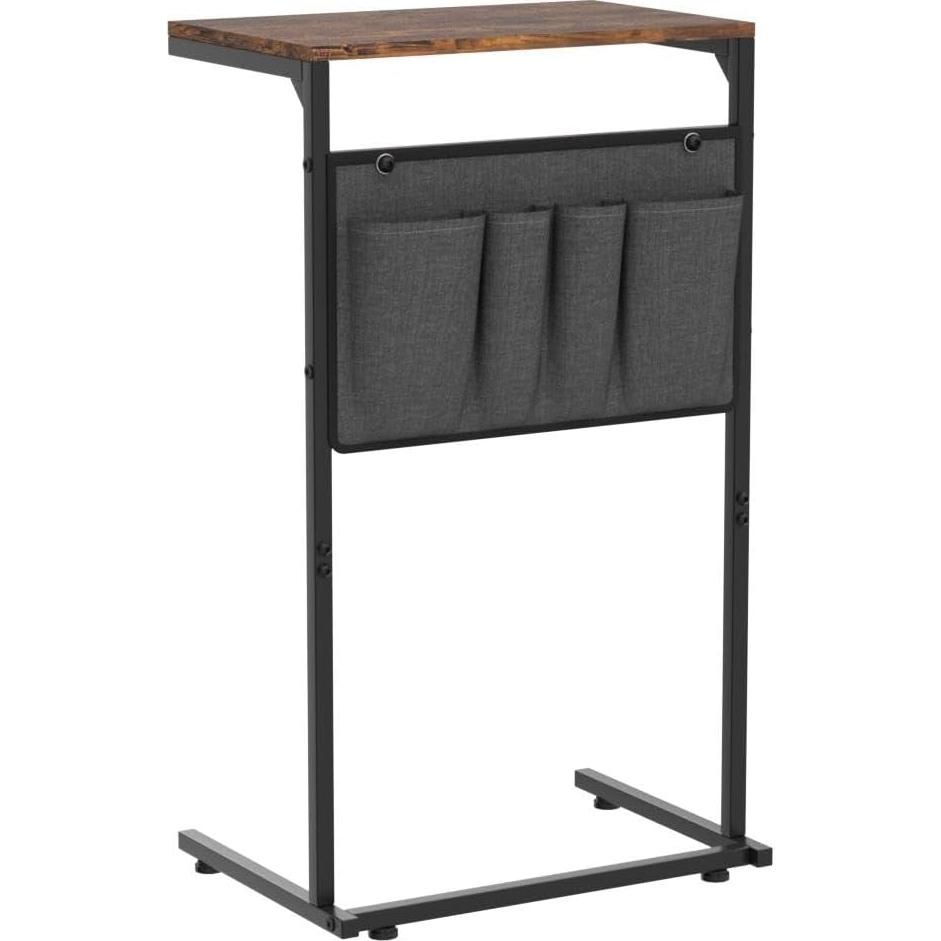 Mesa lateral en forma de C Vantic, marrón rústico, 68.58 cm
