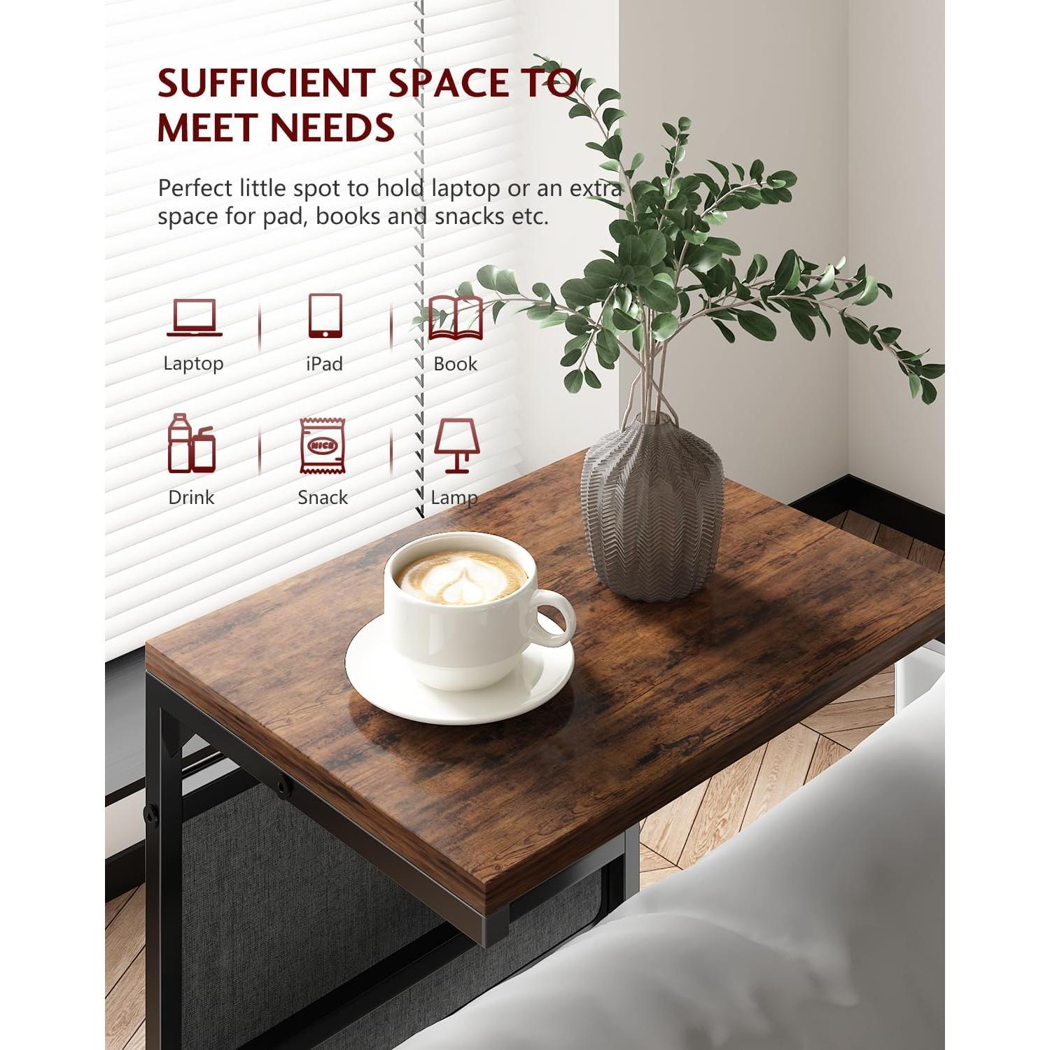 Mesa lateral en forma de C Vantic, marrón rústico, 68.58 cm