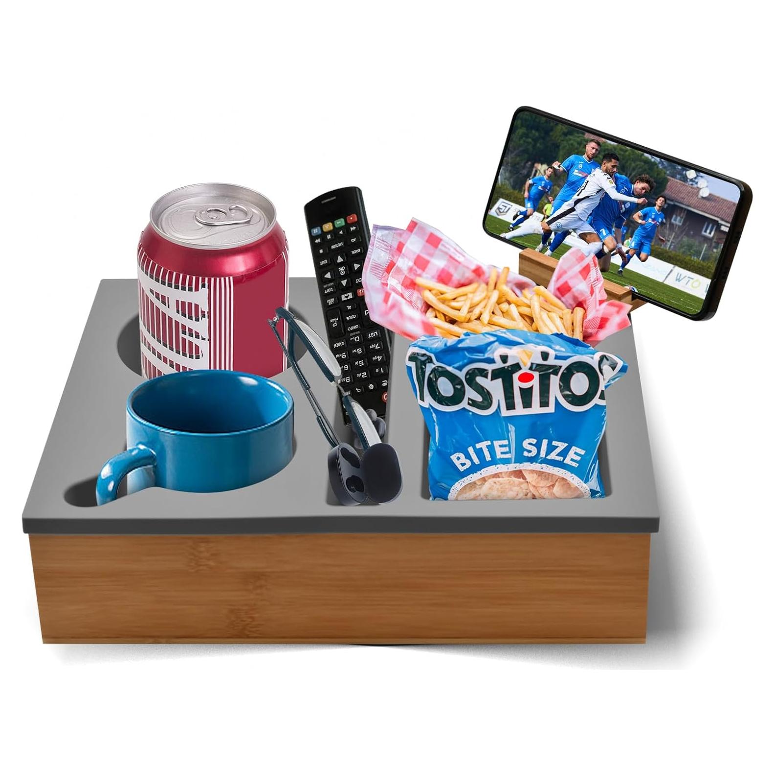 Bandeja para Sofá Ismosm Gris con Soporte para Taza