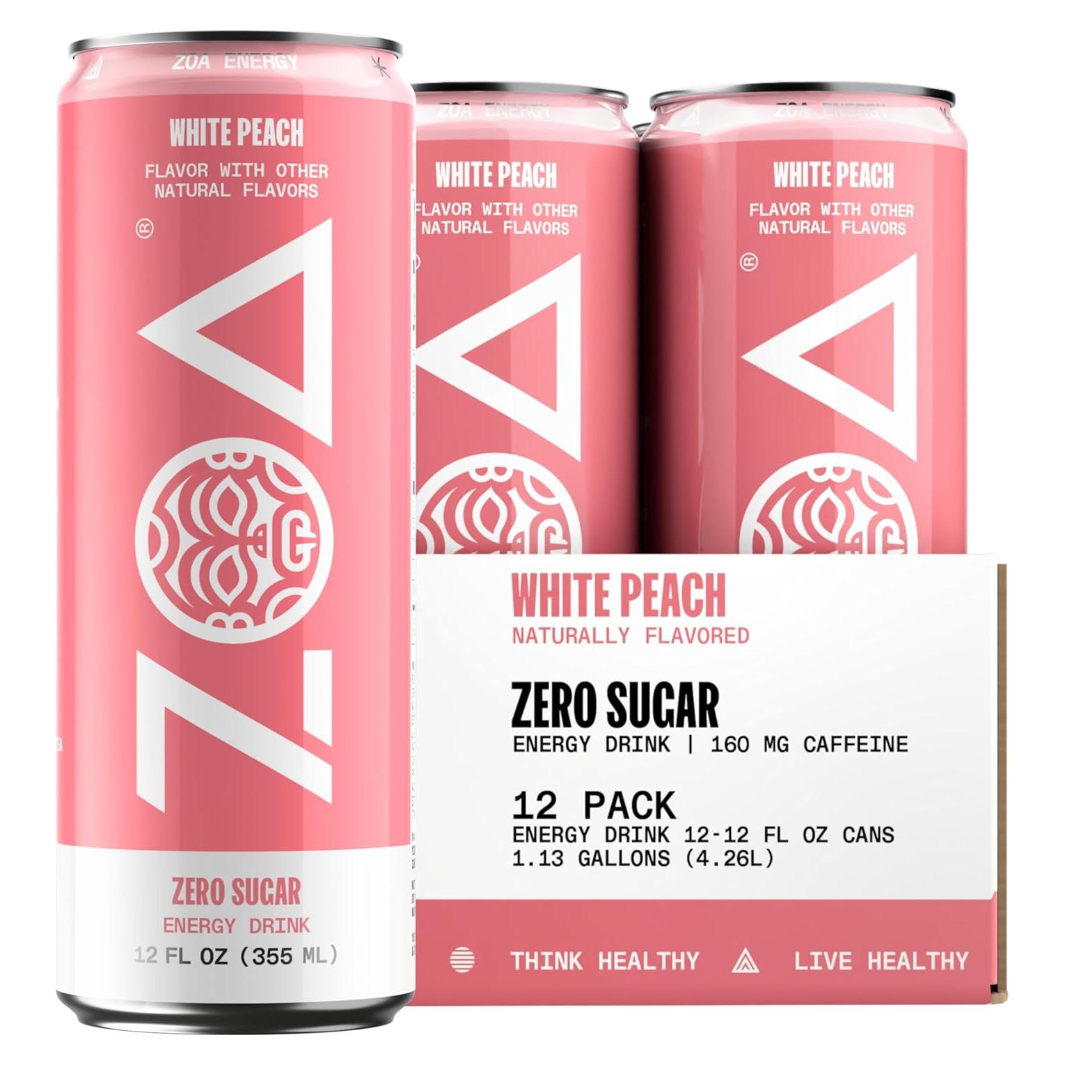 Bebida Energética ZOA Sin Azúcar Durazno Blanco 12 Latas 355ml