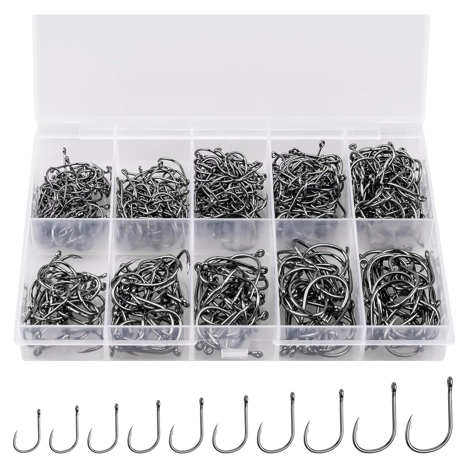 500 Anzuelos de Pesca ReeMoo de Acero al Carbono - 10 Tamaños