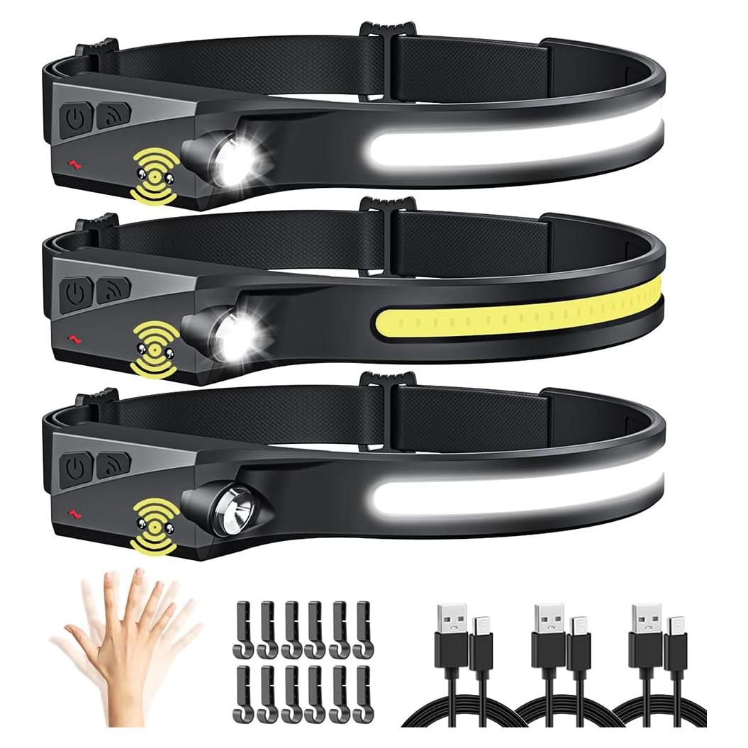 Linterna Frontal Recargable UUYEE 3Pack LED 230° 5 Modos