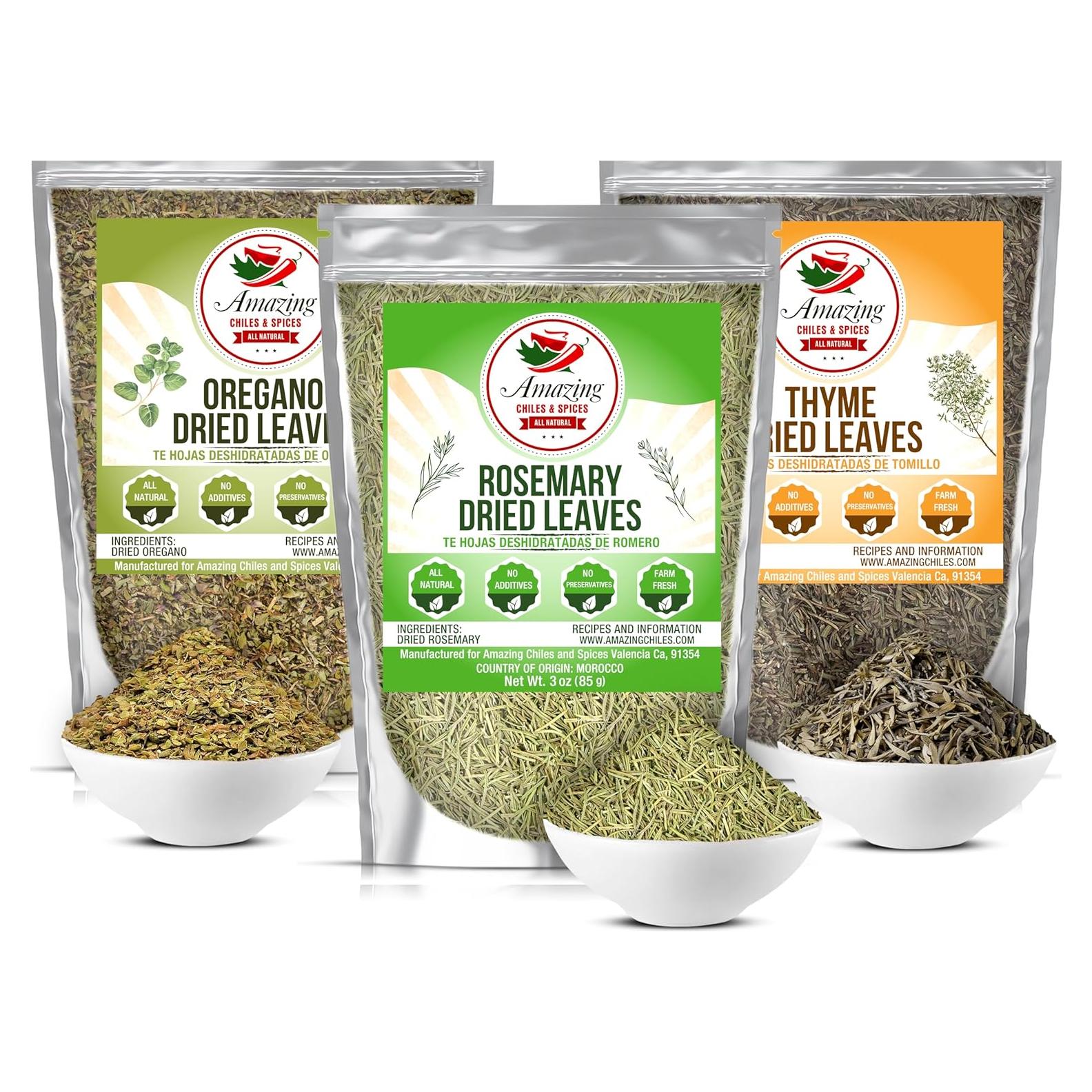 Paquete de 3 Hierbas Secas Romero Tomillo Orégano 311g Amazing Chiles
