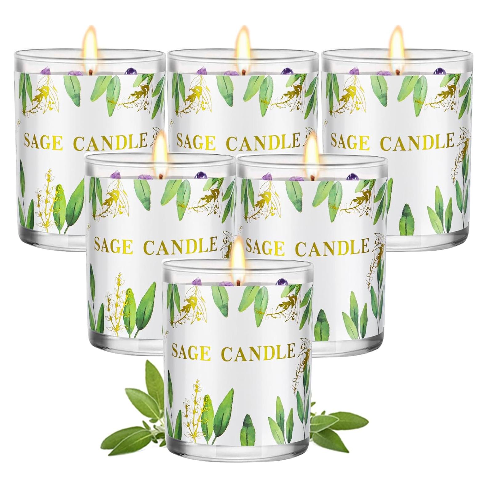 Set de 6 Velas Aromáticas de Salvia PVUELE - Purificación Energética
