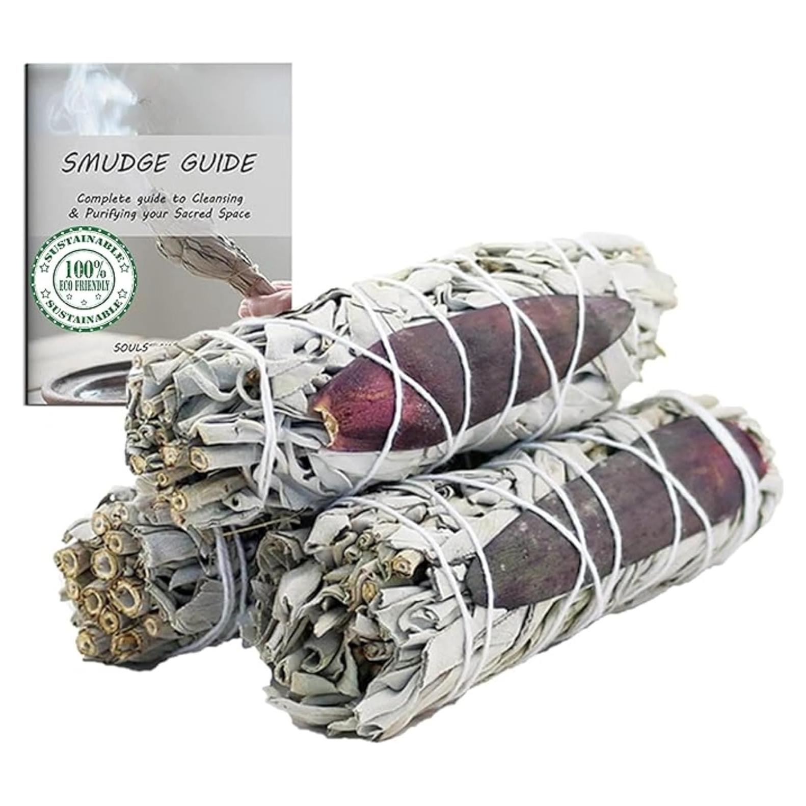 Palos de Salvia Blanca Floral Orgánica Ancientveda - 3 Unidades