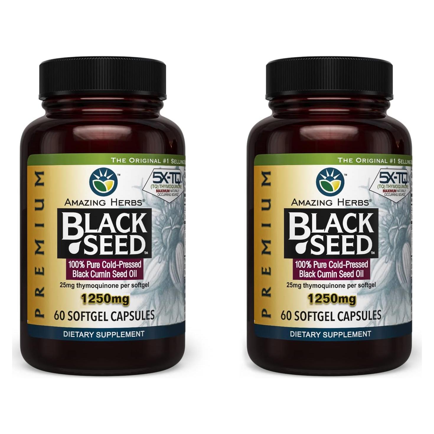 Cápsulas de Aceite de Semilla Negra Amazing Herbs 60 Unidades 1250mg