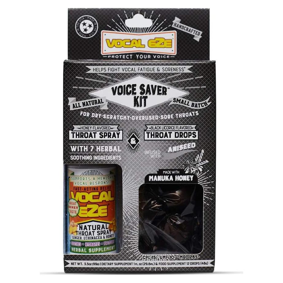 Kit Vocal Eze Voice Saver con Spray Herbal y Caramelos de Miel