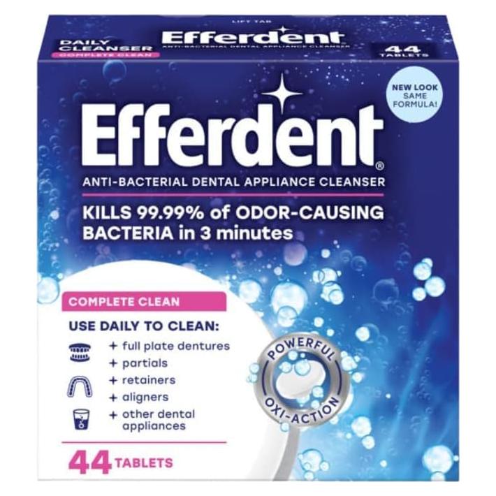 Tabletas Limpiadoras Efferdent para Retenedores y Dentaduras 44 Unidades