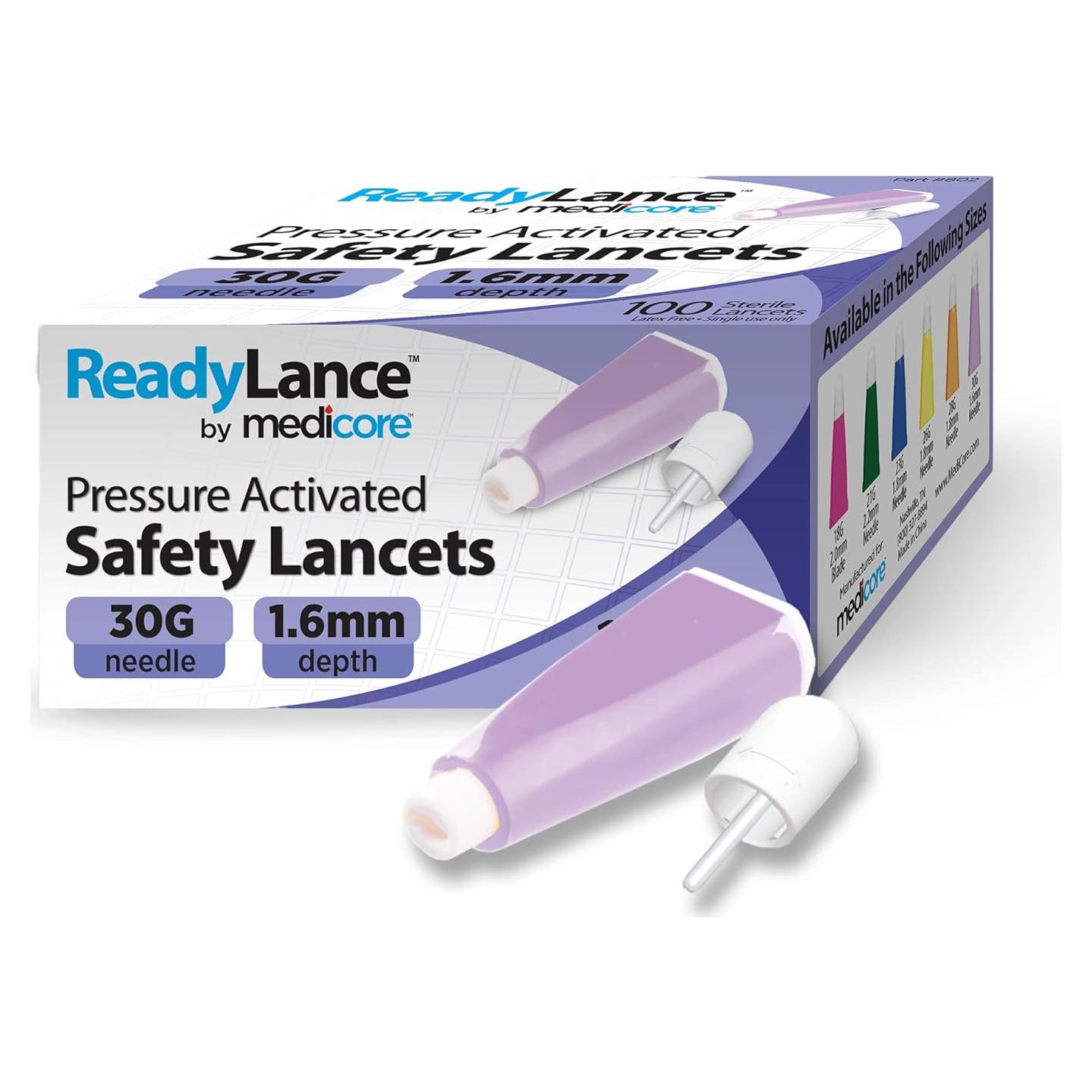 Lancetas de Seguridad MediCore 30G x 1.6MM, 100 Unidades