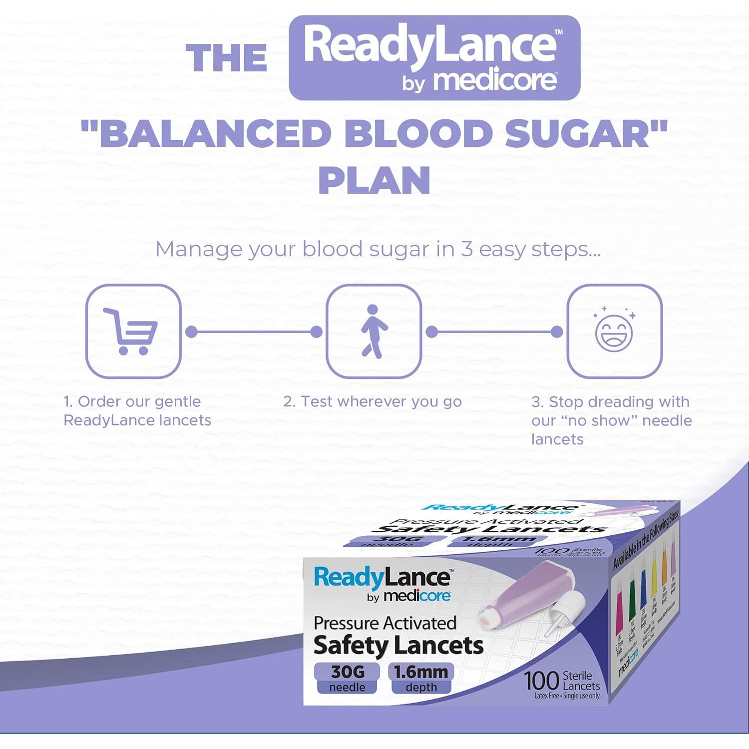 Lancetas de Seguridad MediCore 30G x 1.6MM, 100 Unidades