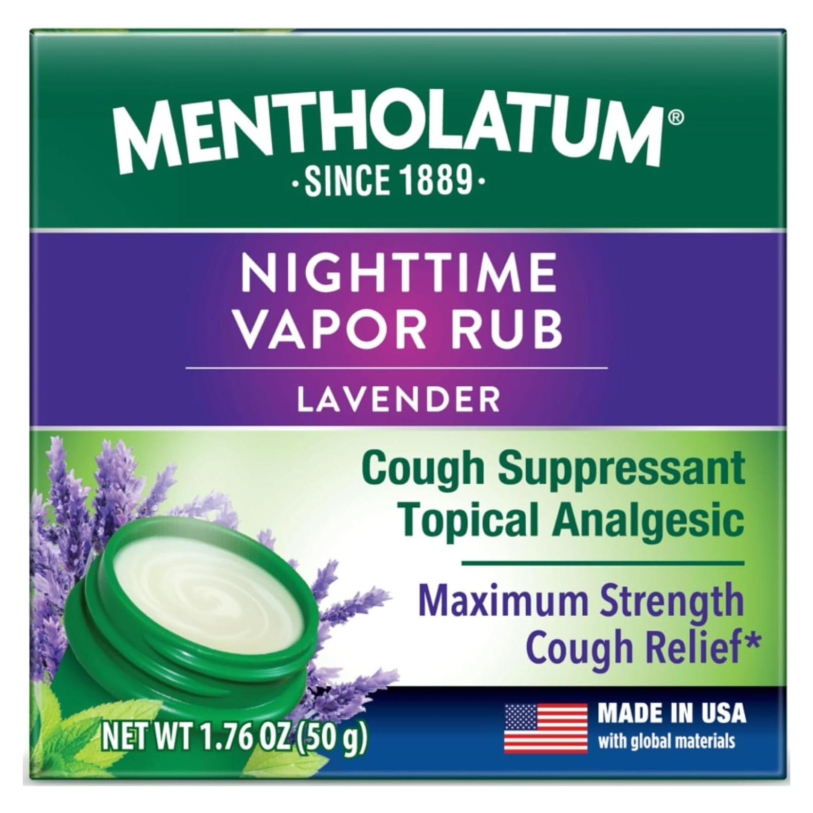 Mentholatum Rub Vaporizante Nocturno 50 g - Alivio de Tos Lavanda
