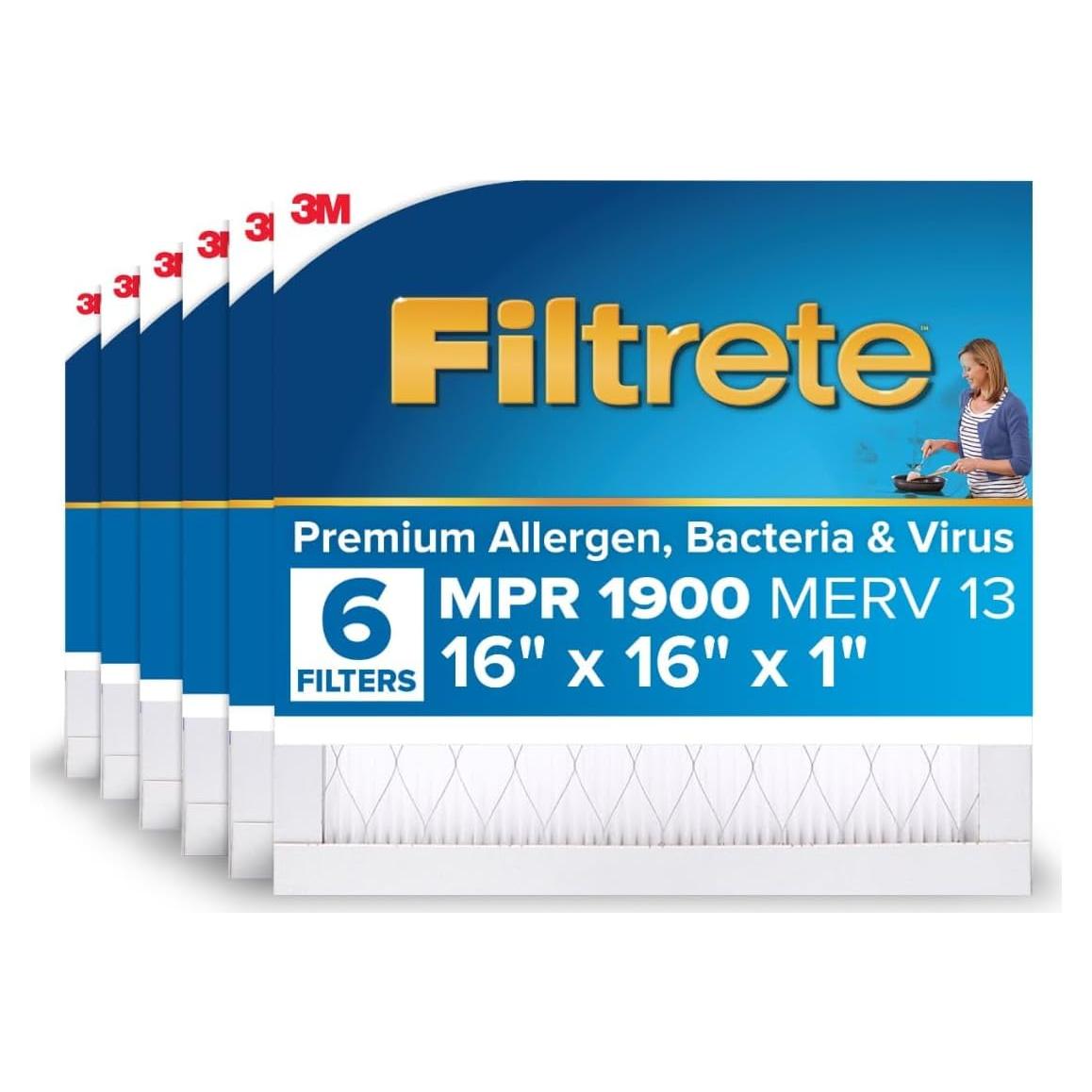 Filtro de Aire Filtrete 16x16x1 MPR 1900 Paquete de 6