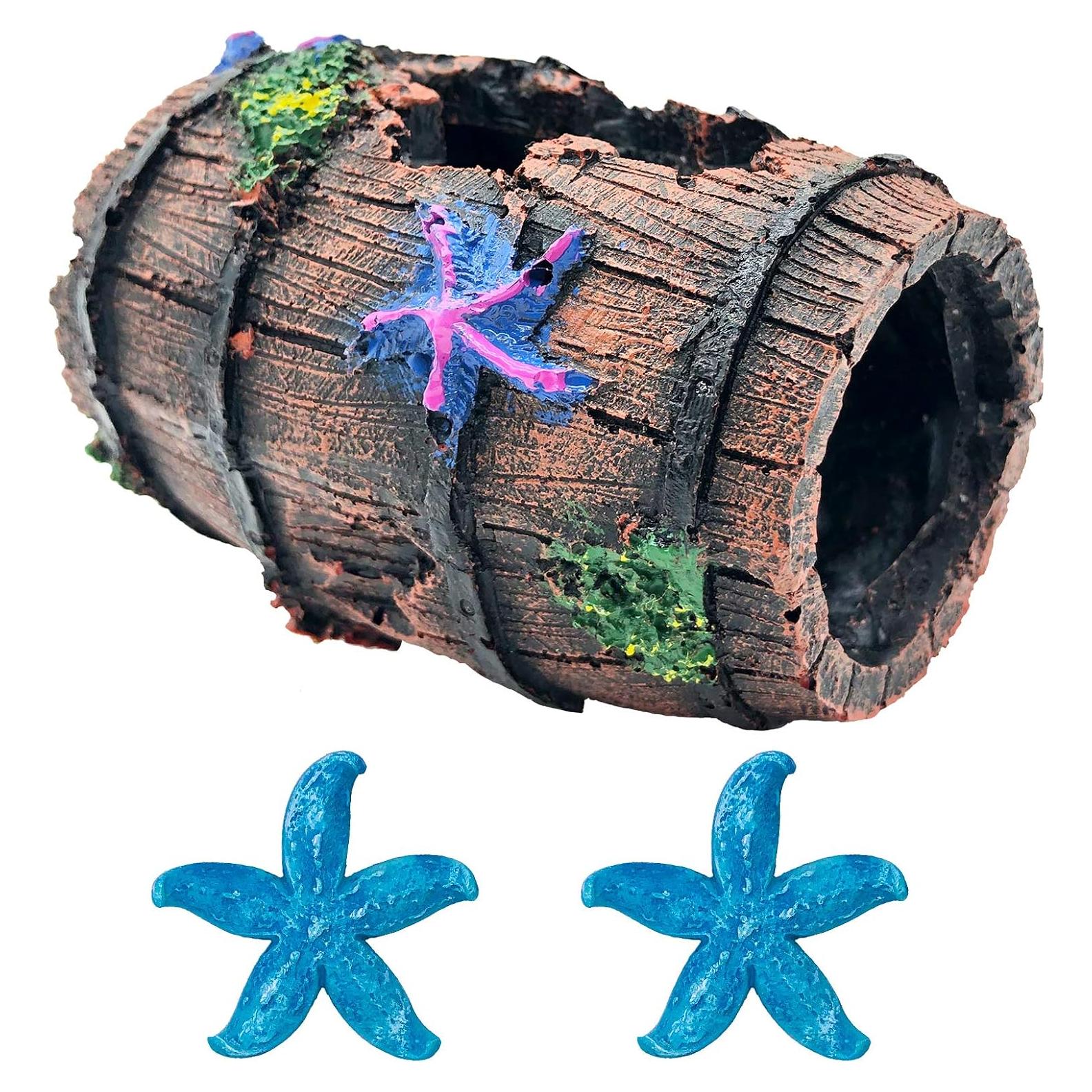Decoración Acuario GSD Barril Roto y Estrellas de Mar Azul
