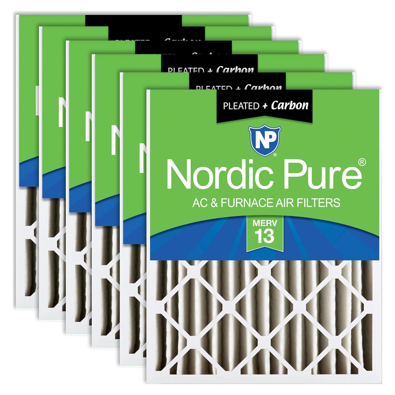 Filtros de Aire Plisados Nordic Pure 20x25x4 MERV 13 Carbono 6 Pzas