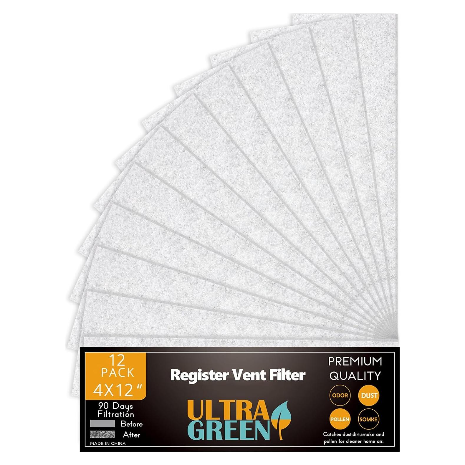 Filtro de Ventilación ULTRA GREEN 4x12" para Aire Acondicionado - Paquete de 12