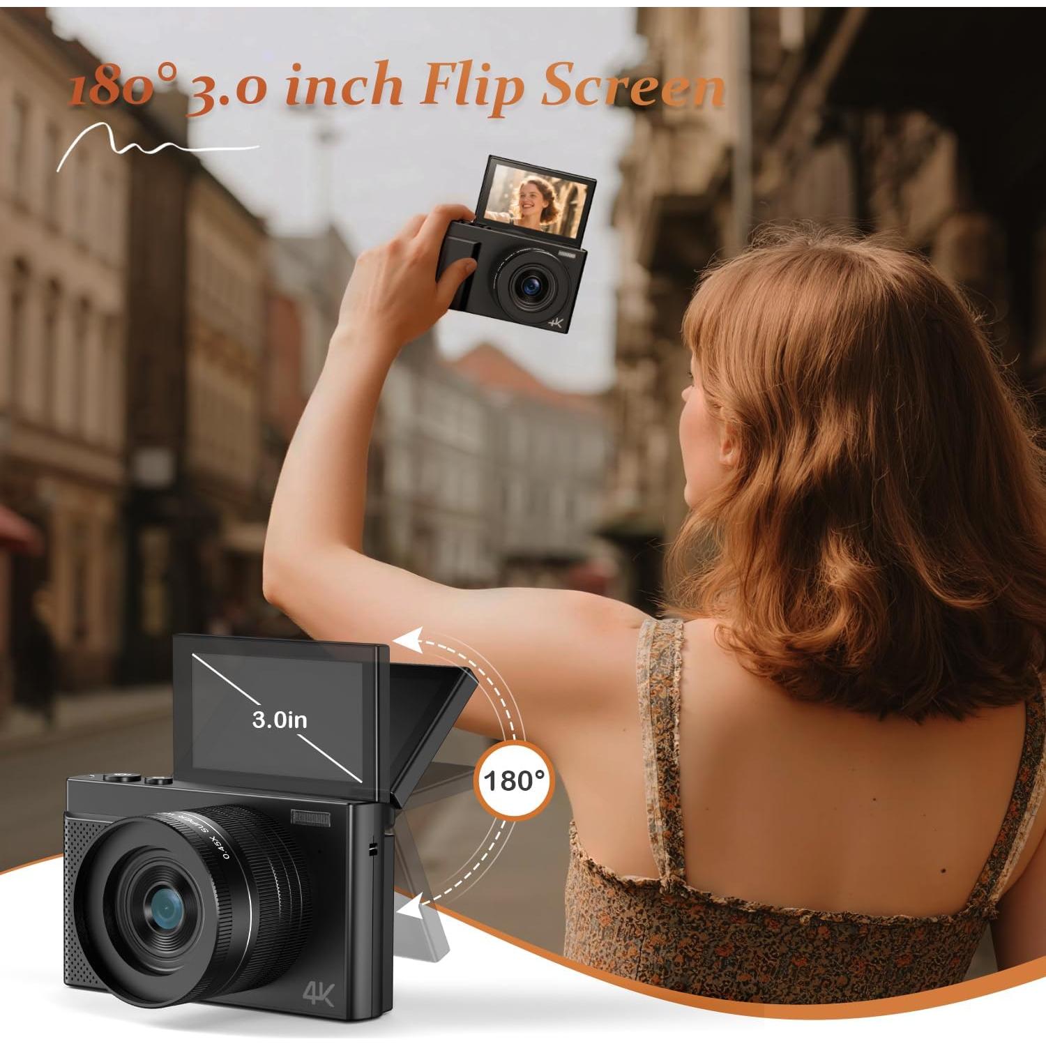 Cámara Digital 4K XHJBaby 64MP Retro con Pantalla Plegable