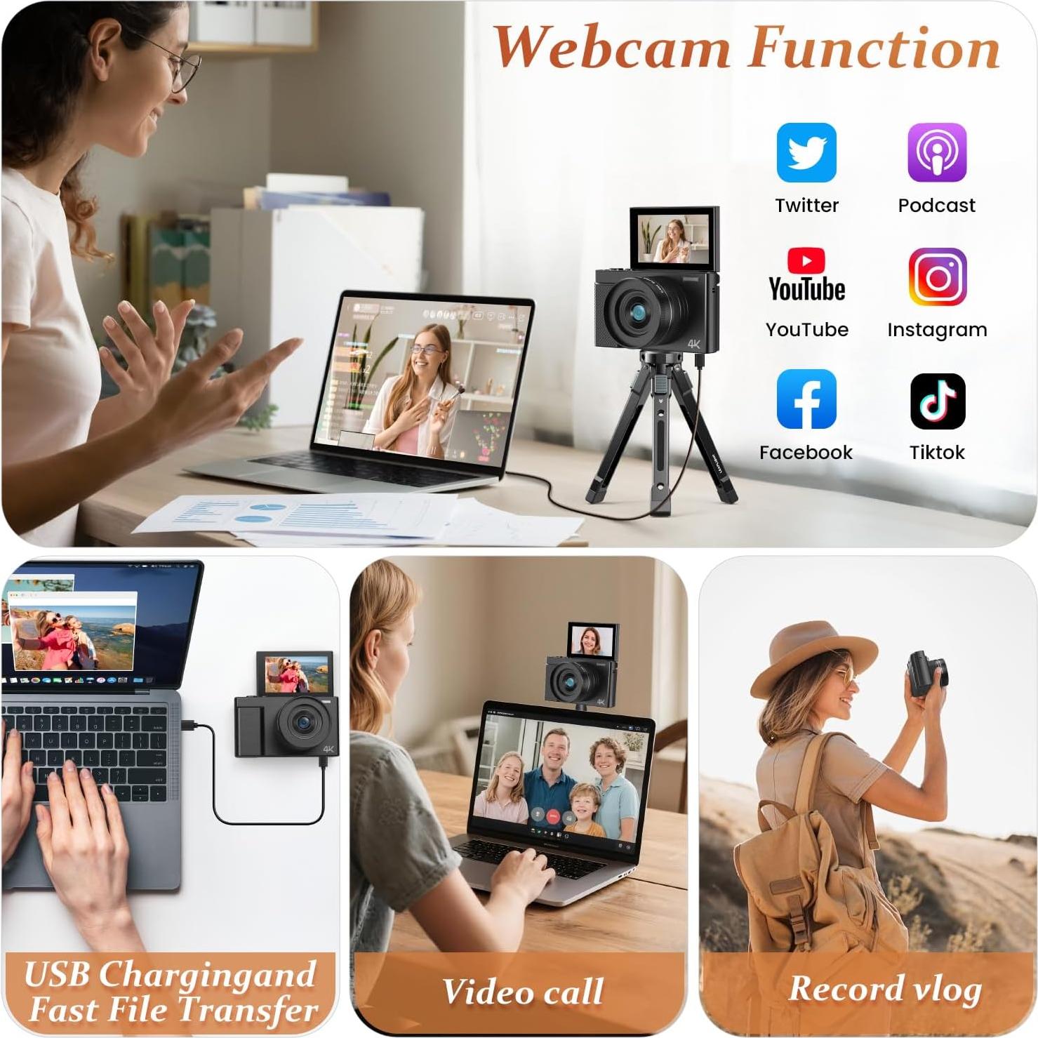 Cámara Digital 4K XHJBaby 64MP Retro con Pantalla Plegable