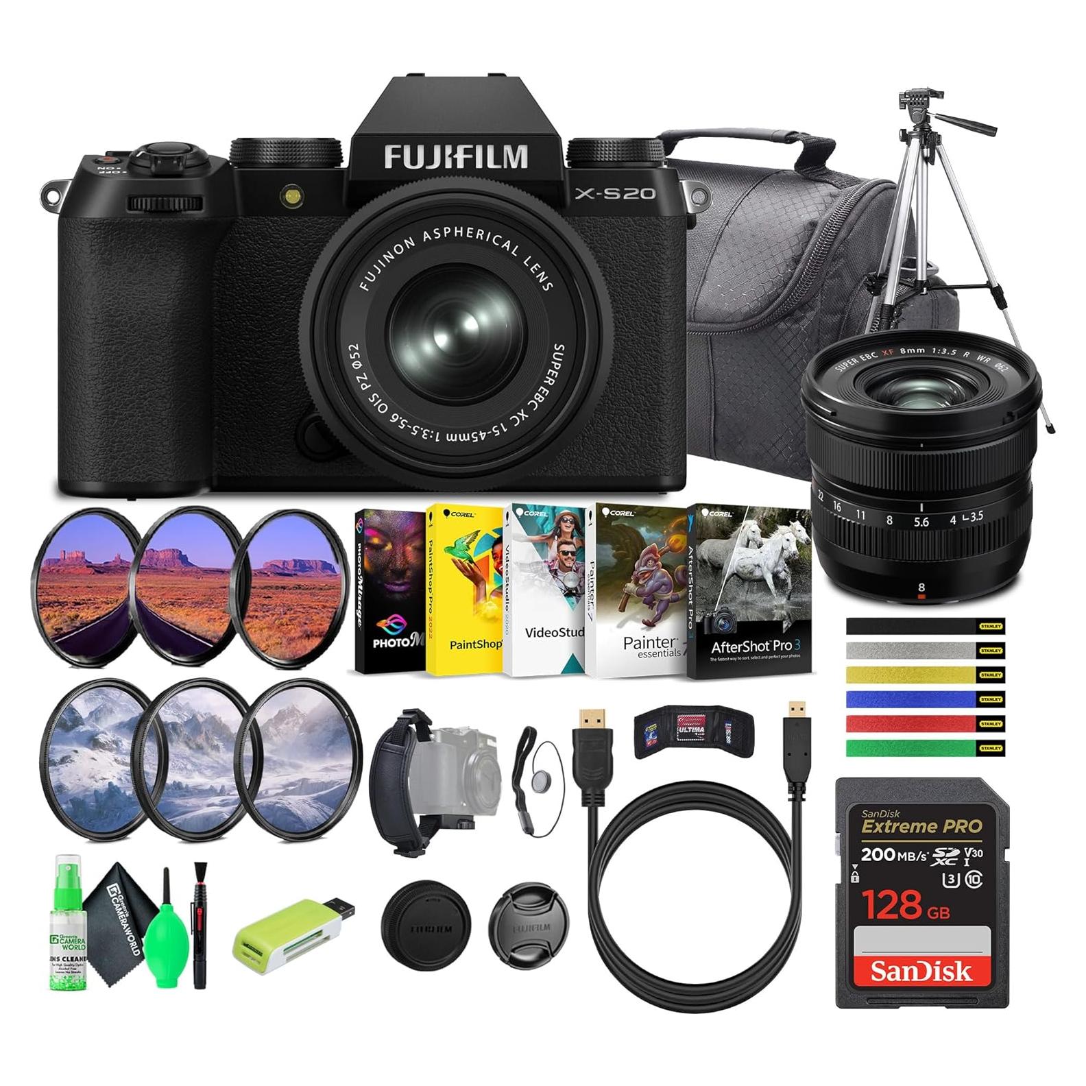 Cámara Sin Espejo FUJIFILM X-S20 con Lente 15-45mm y Accesorios