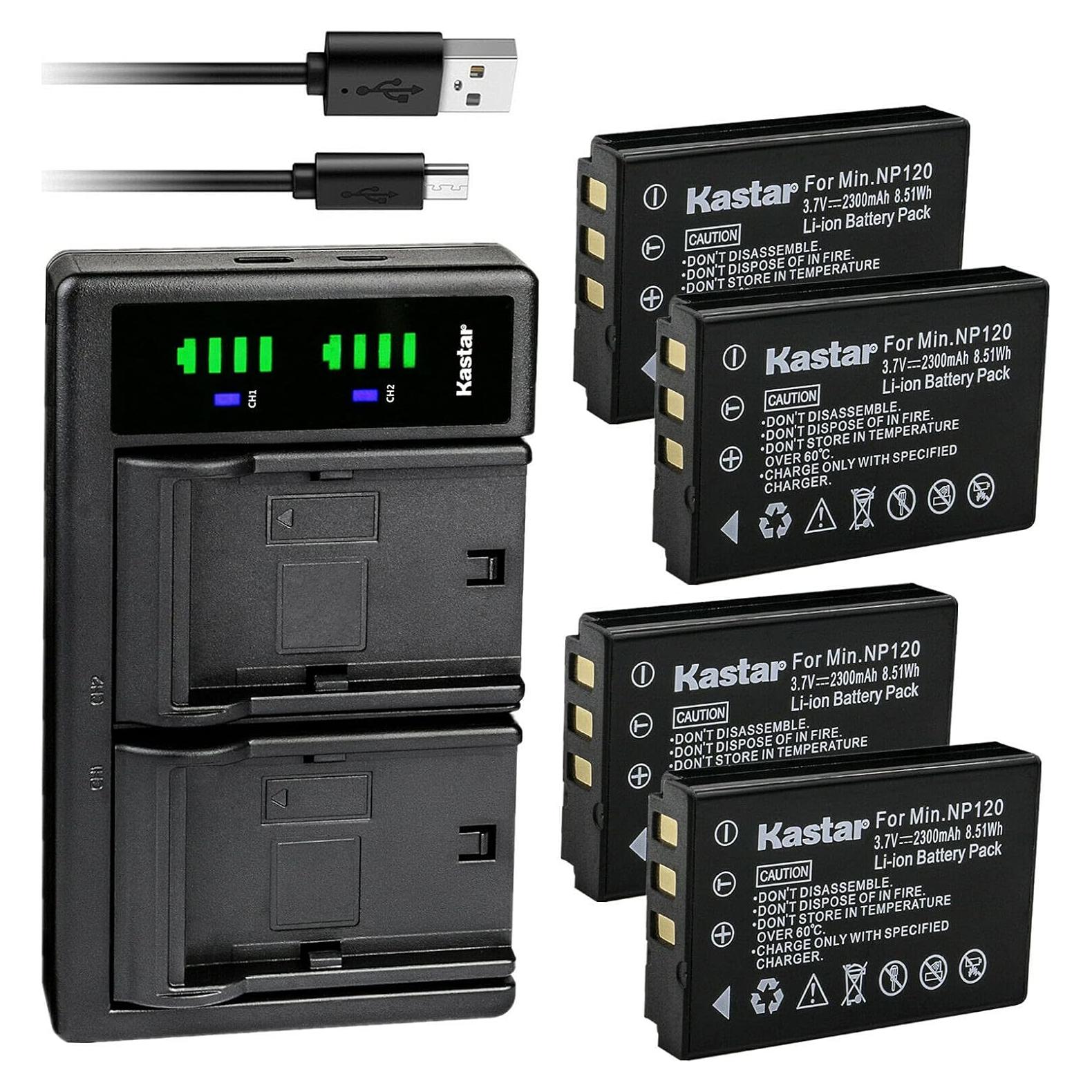 Kastar Cargador USB Dual + 4 Baterías Litio Ion Q120
