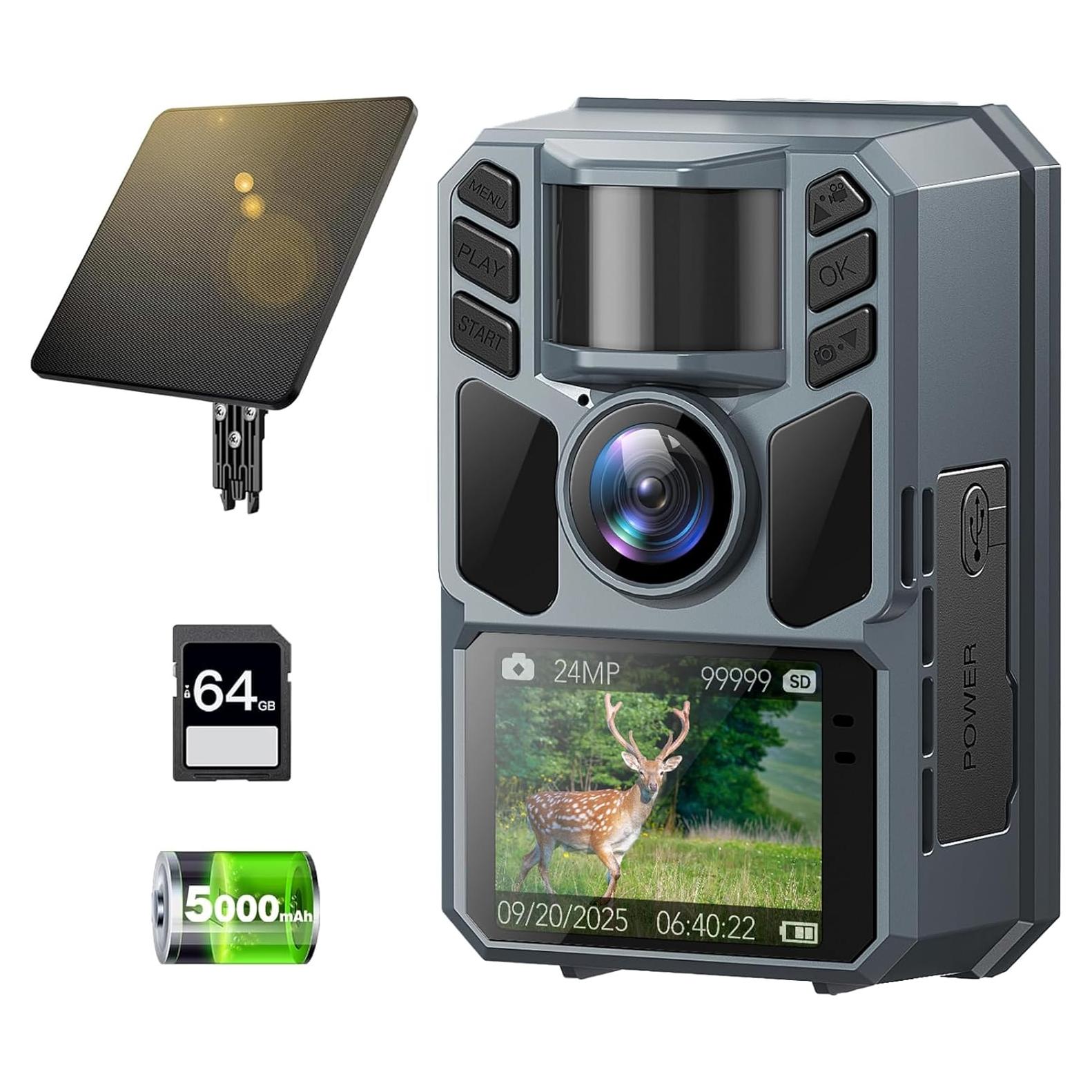 Cámara de Caza Solar FKPCAM 64MP con Batería 5000mAh IP67