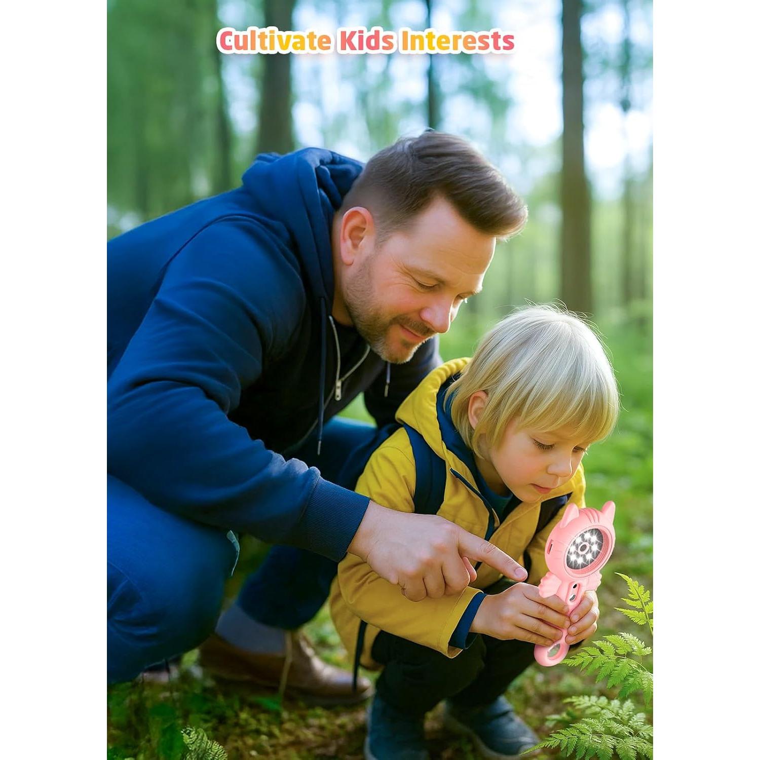 Microscopio Portátil 2-en-1 para Niños Gato Rosa 500x