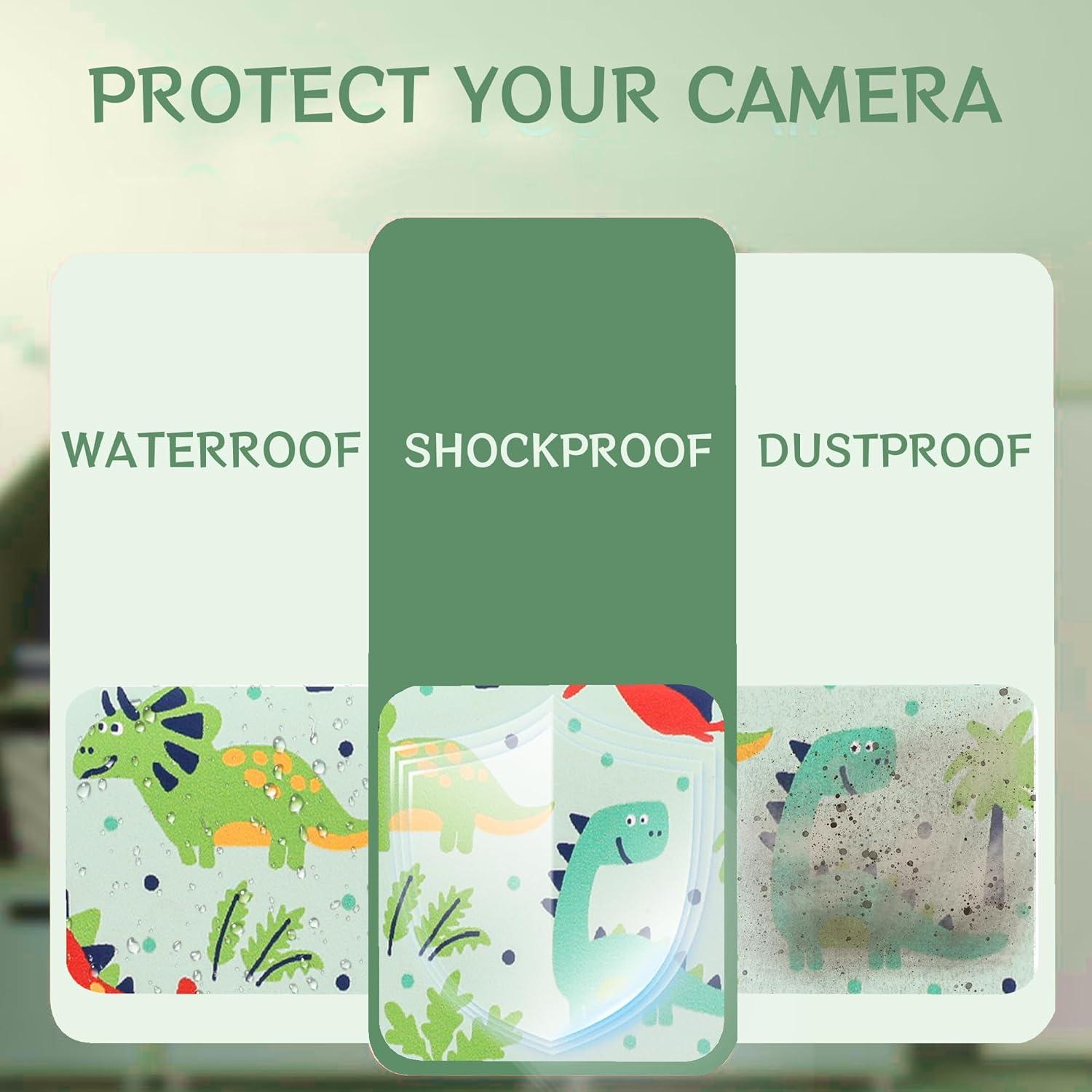 Funda de cámara para niños Leayjeen Dinosaurio Verde - 13x8cm
