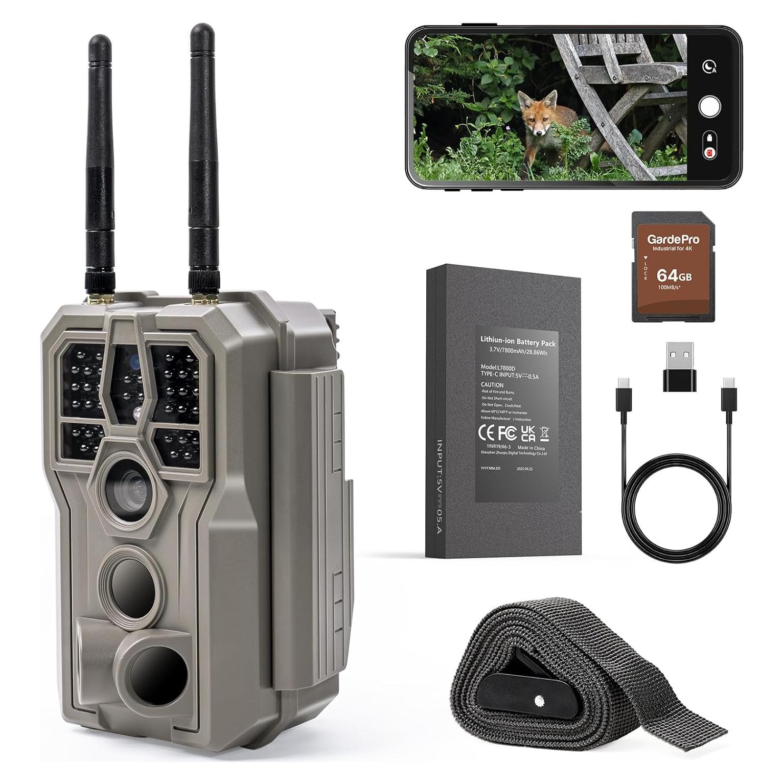 Cámara de sendero GardePro E8 2.0 Pro WiFi 4K con SD 64GB