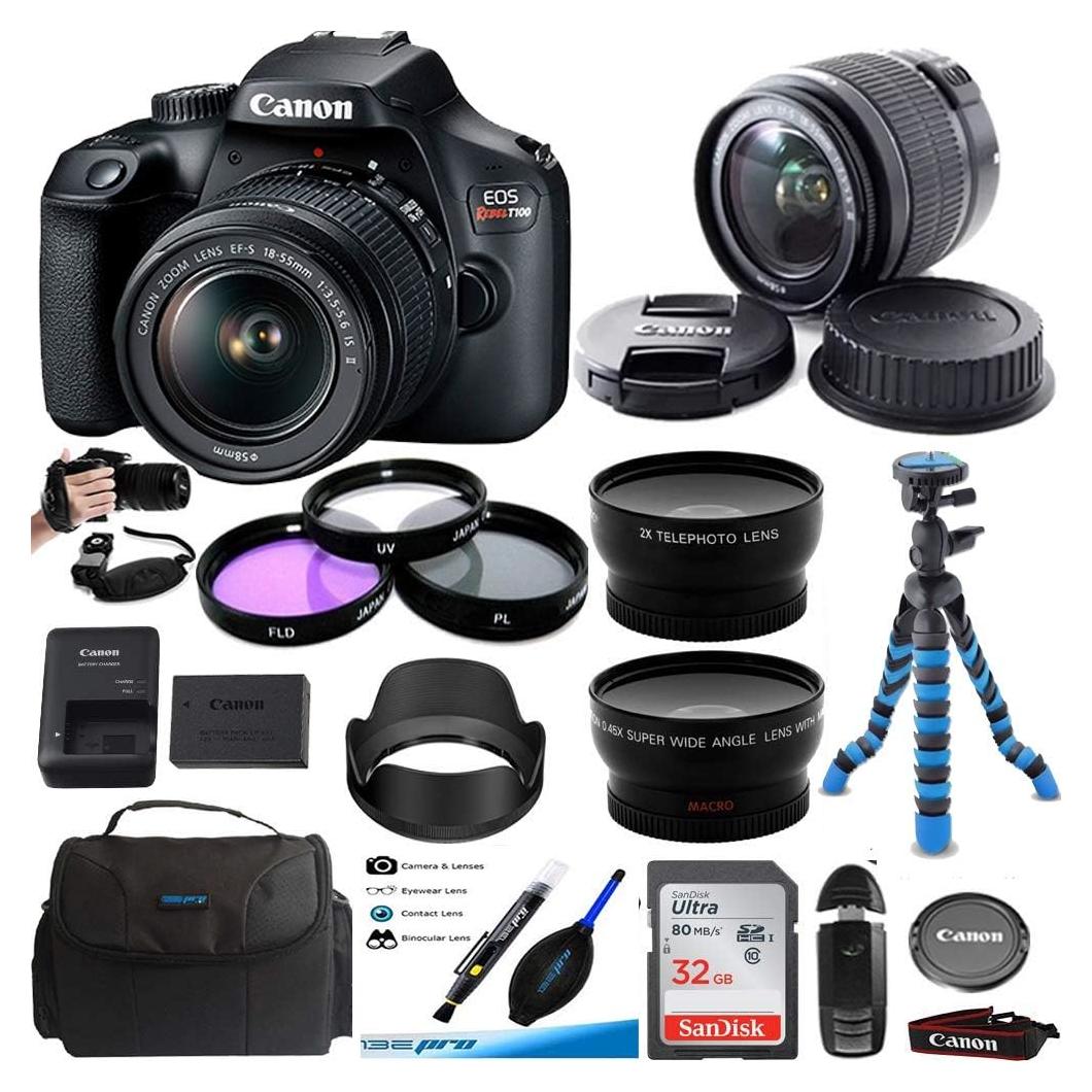 Cámara DSLR Canon EOS Rebel T100 con Lente 18-55mm y Accesorios