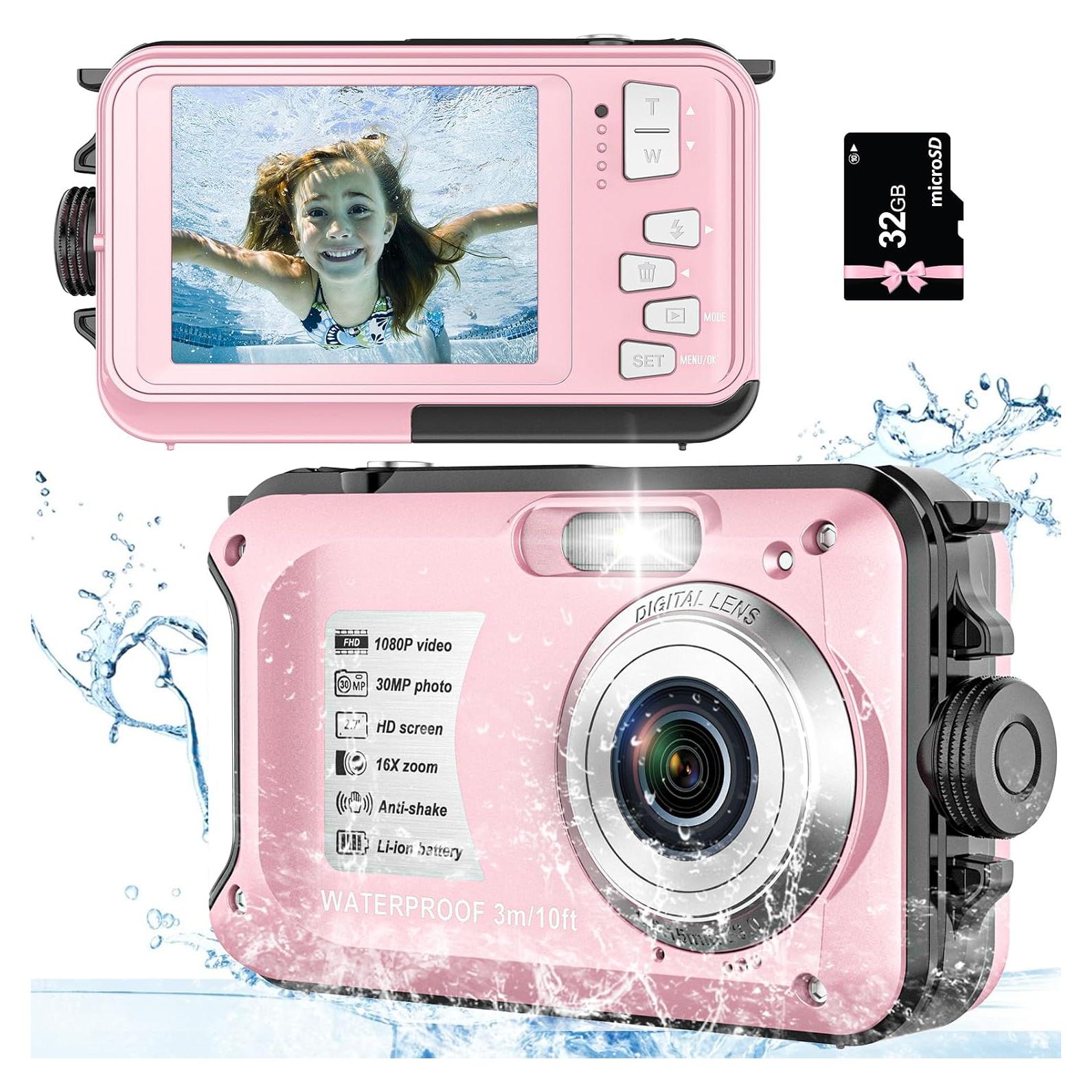 Cámara Submarina Yifecial CD12 Rosa 10FT 1080P Autofoco 16X