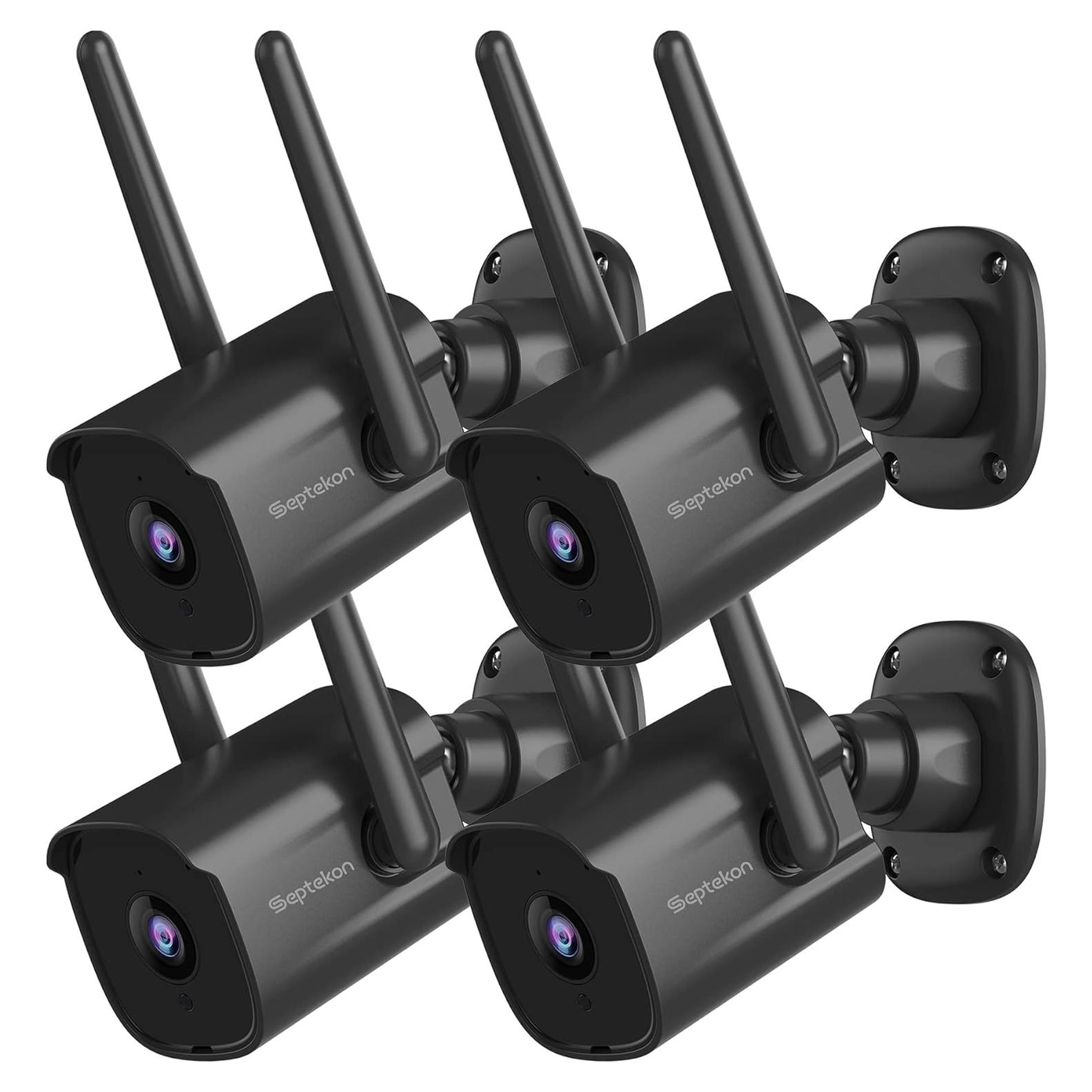 Cámaras de Seguridad Septekon 2K WiFi Paquete de 4 con Visión Nocturna