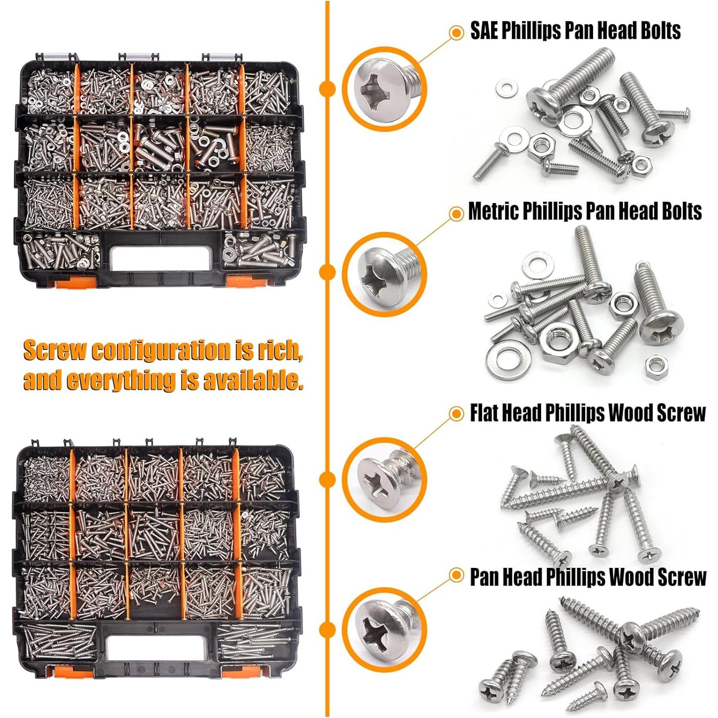 Kit de Surtido de Tuercas y Tornillos Weideer 2002 Pcs