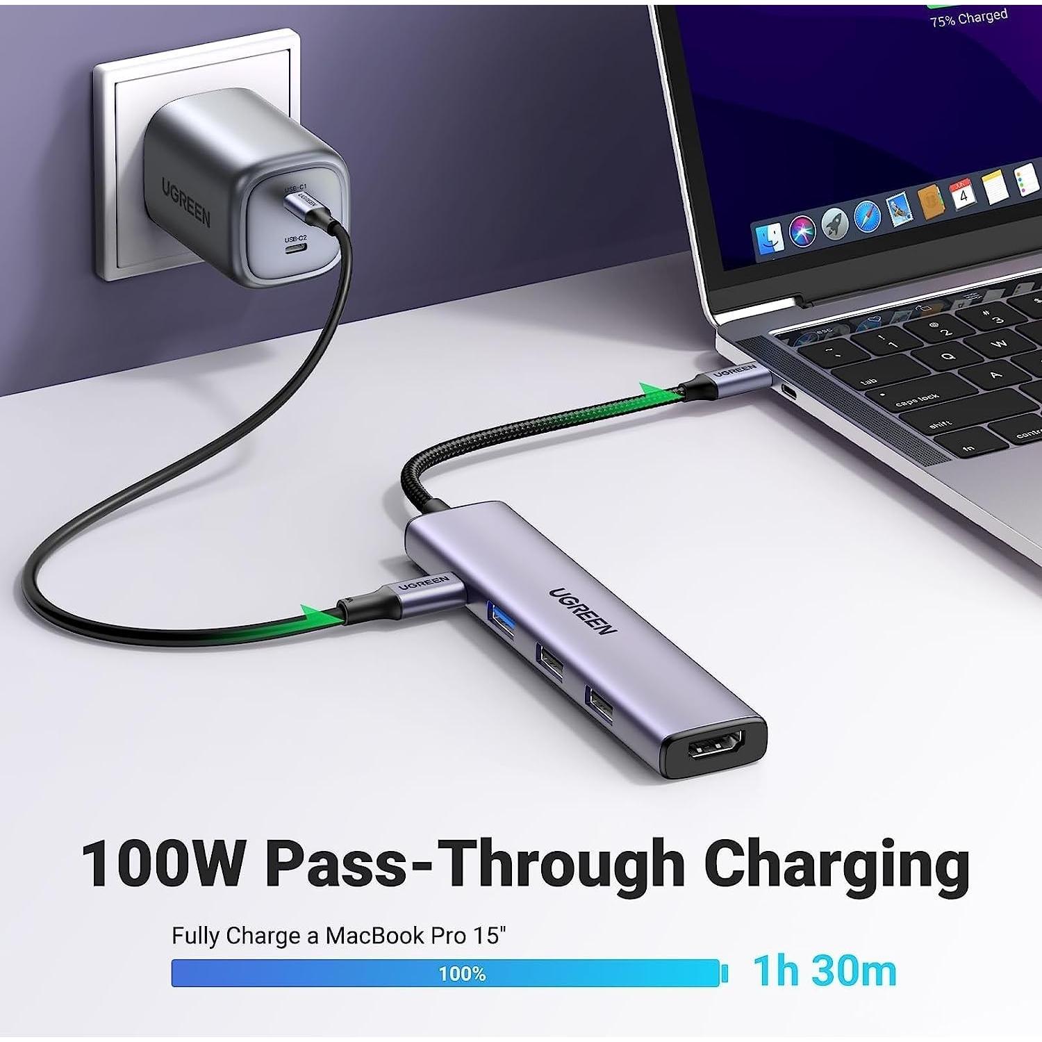 UGREEN Hub USB C 5 en 1 4K HDMI 100W para MacBook y más
