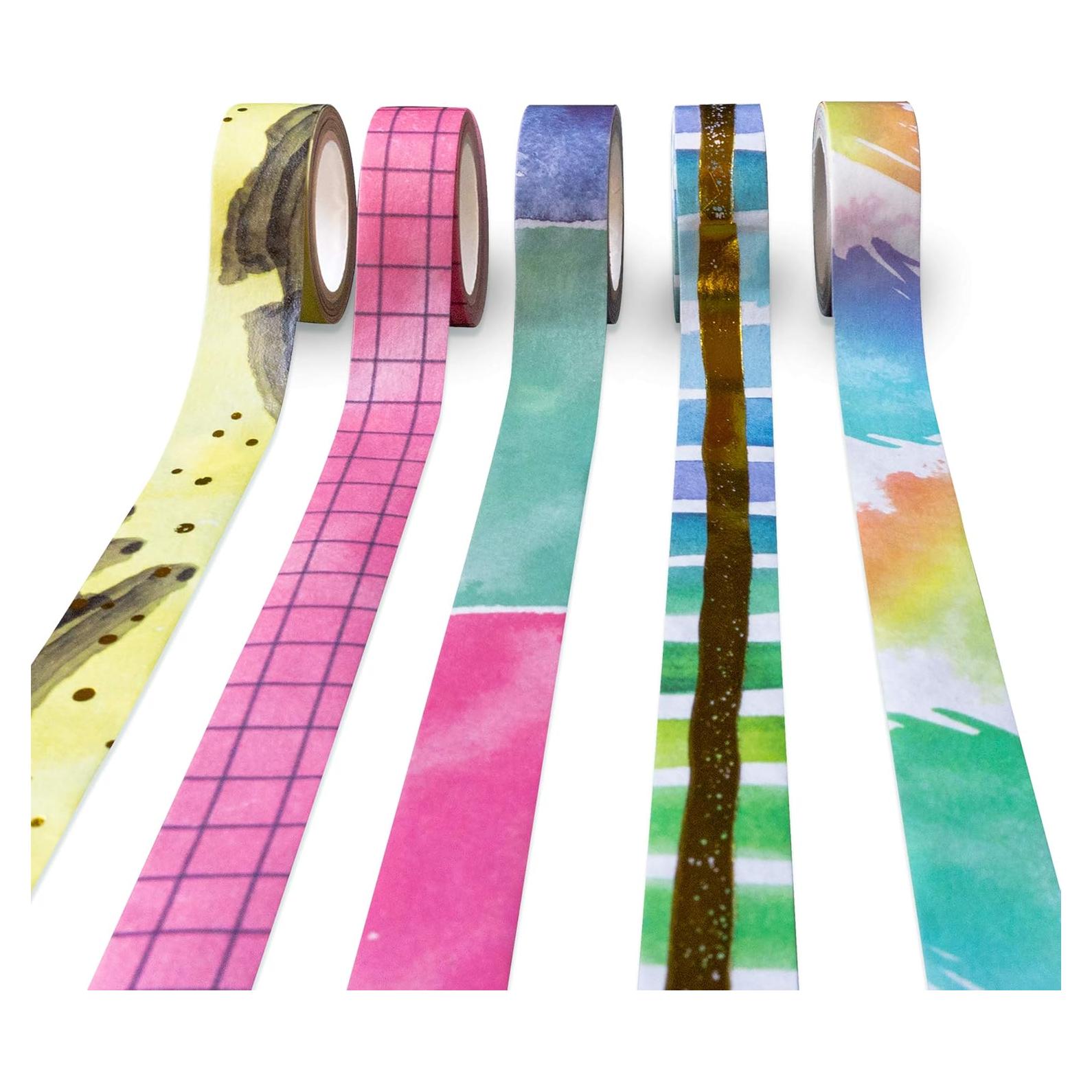 Conjunto de Cinta Washi Peonía Marina 5 Rollos 1.5 cm x 4.88 m