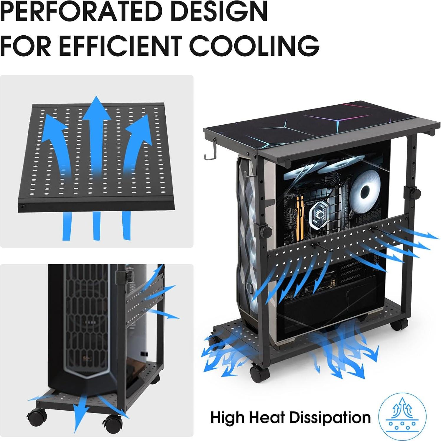 Soporte de Torre KEBE Ajustable 2 Niveles con Ruedas Negro