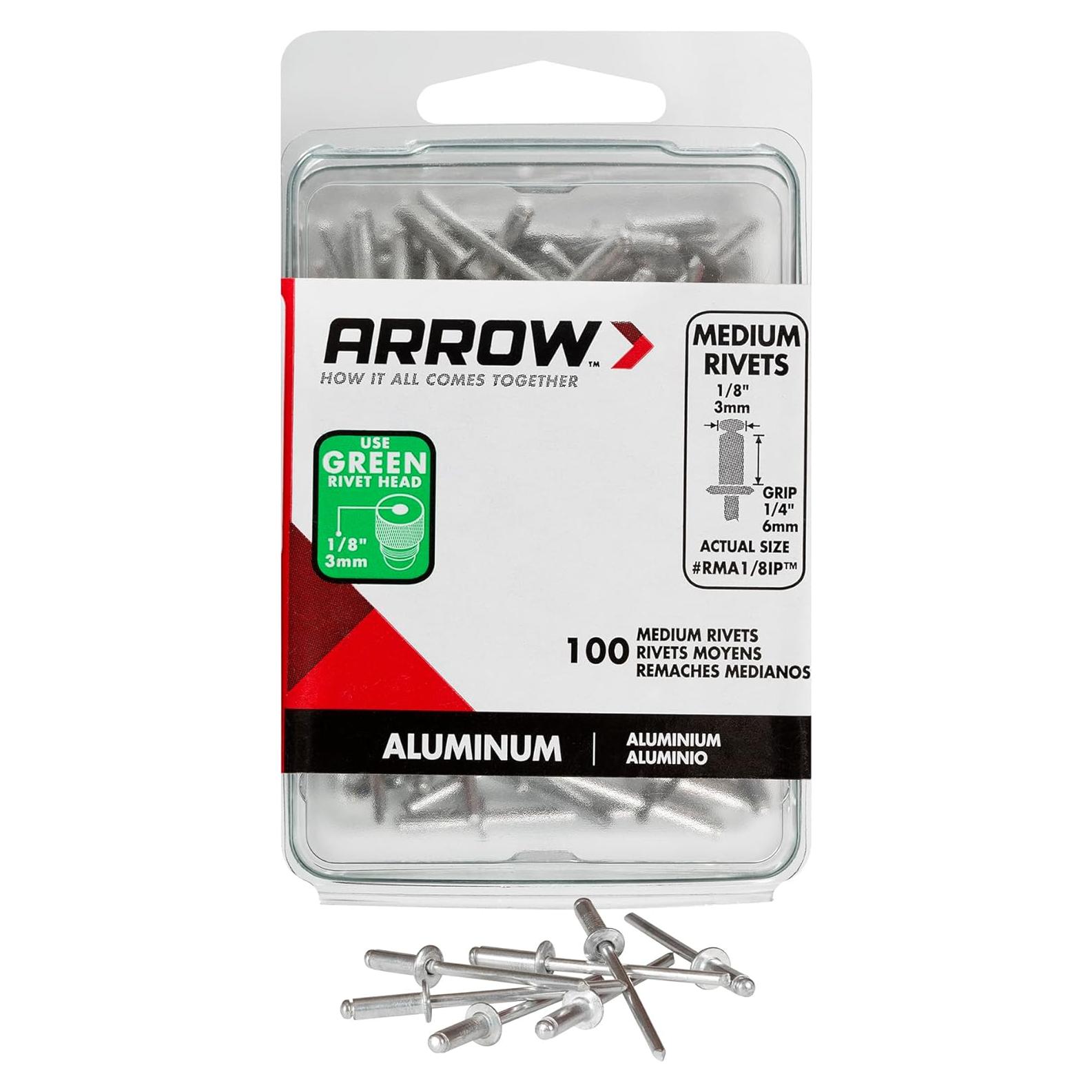 Remaches de Aluminio Medianos Arrow RMA1/8IP 100 Unidades 3 mm